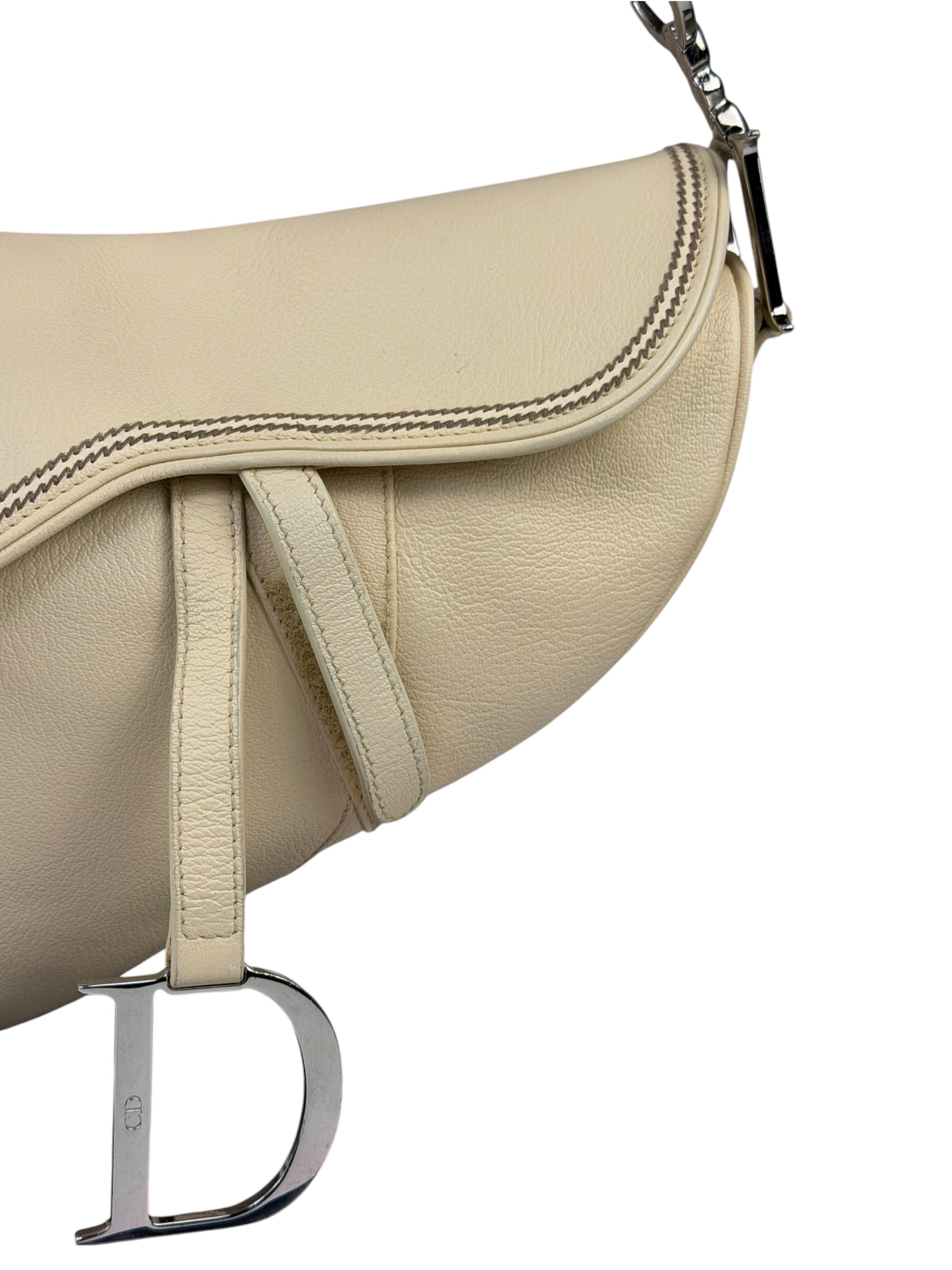 Christian Dior Cream Leather Saddle Shoulder Bag