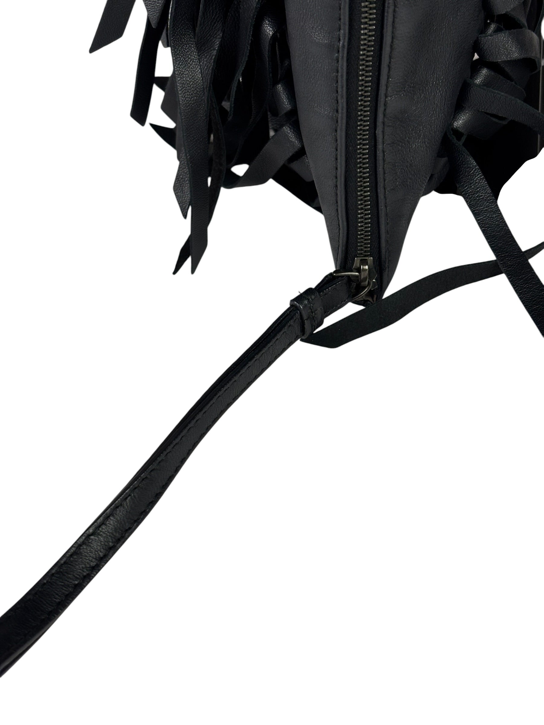 Bottega Veneta Black Leather Intercciato Woven Fringe Wristlet