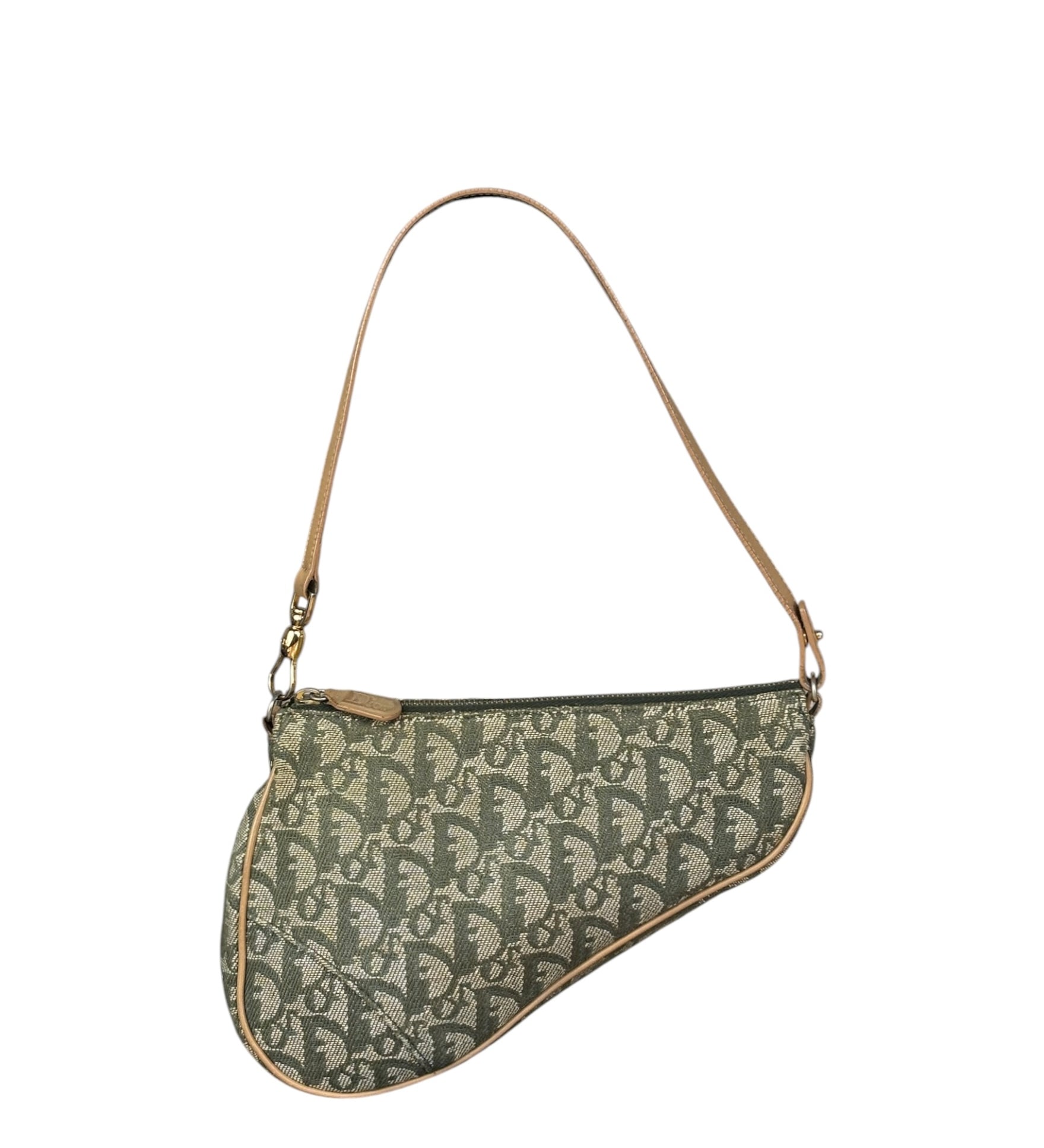 Christian Dior Vintage Olive Green Oblique Saddle Pochette
