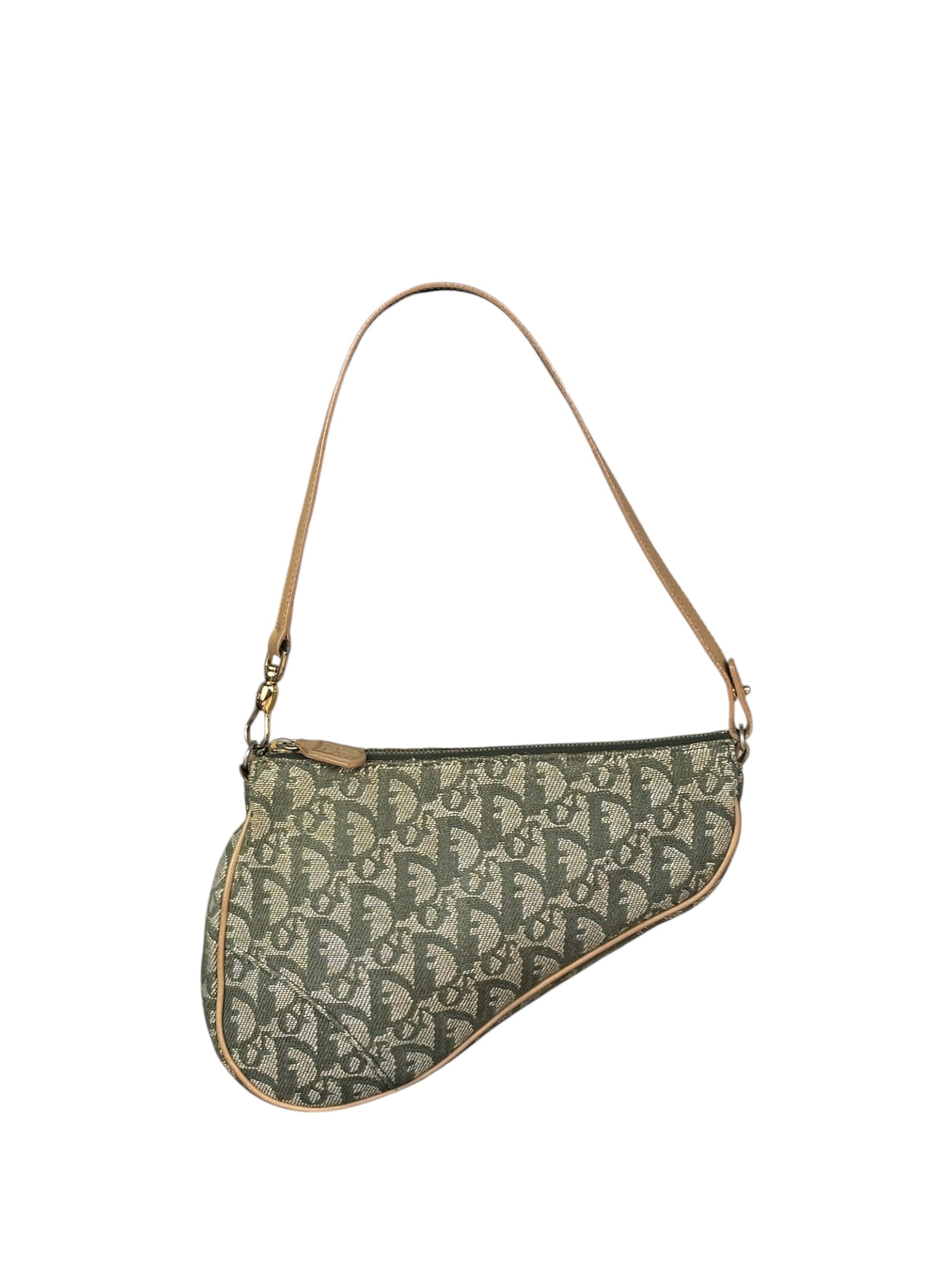 Christian Dior Vintage Olive Green Oblique Saddle Pochette