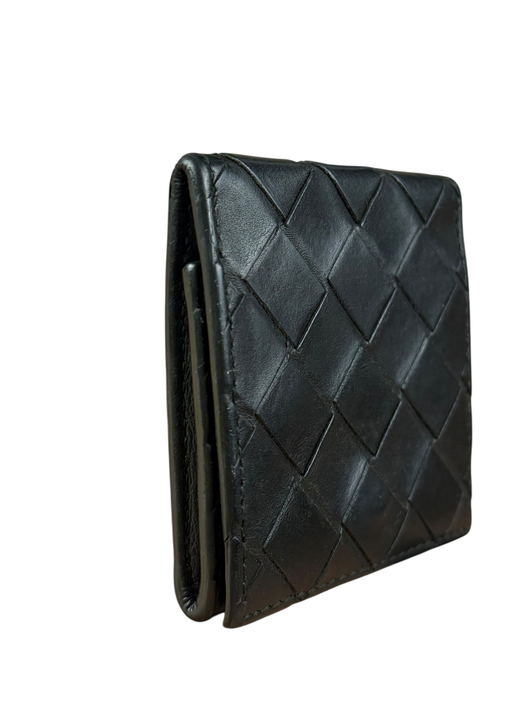Bottega Veneta Black Intreccio Leather Coin Wallet