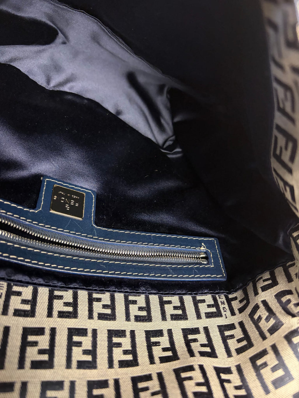 Fendi Navy/Grey Leather Trim Zucca Mamma Baguette