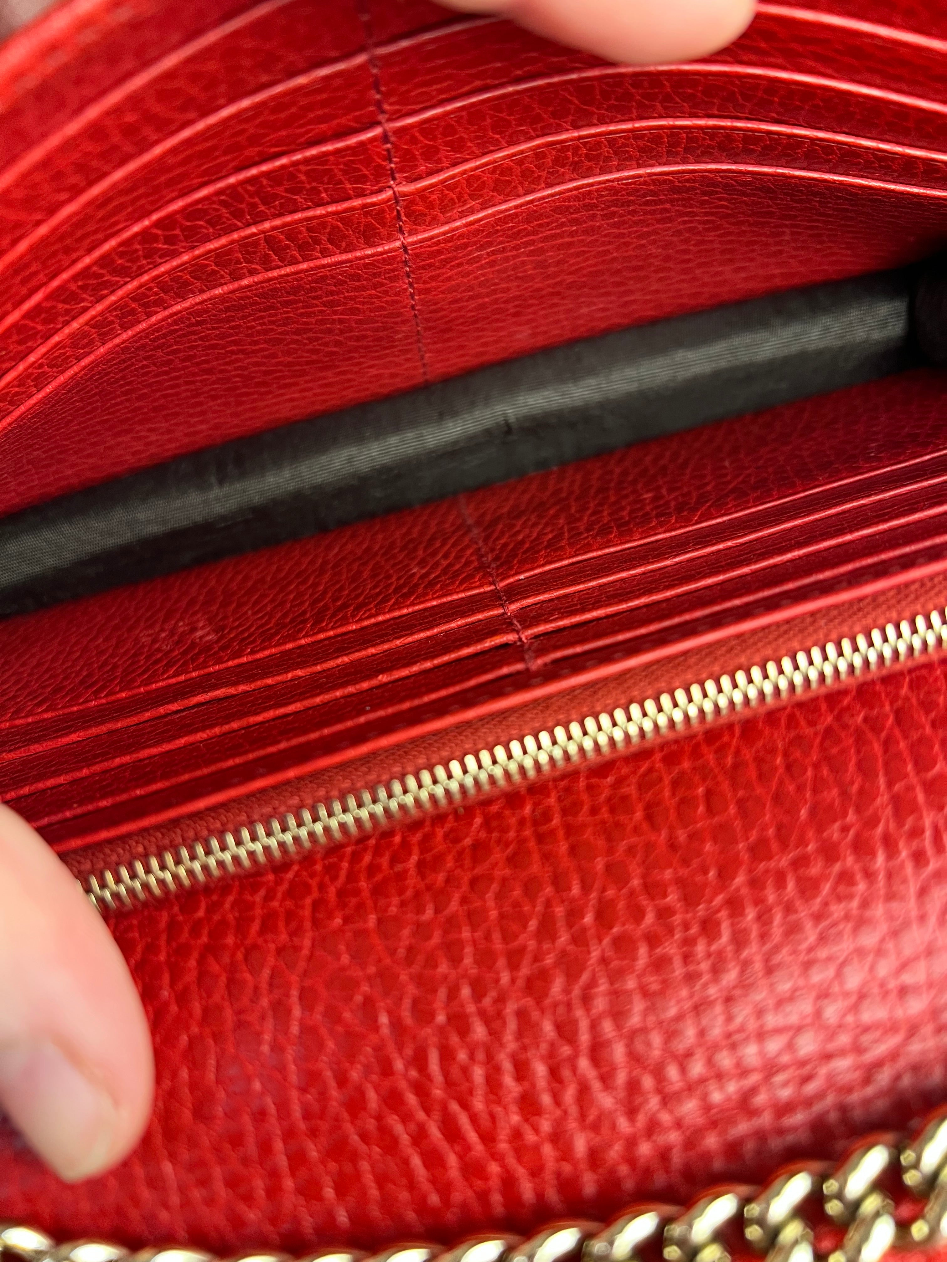 Gucci Red Leather GG Wallet on Chain Bag