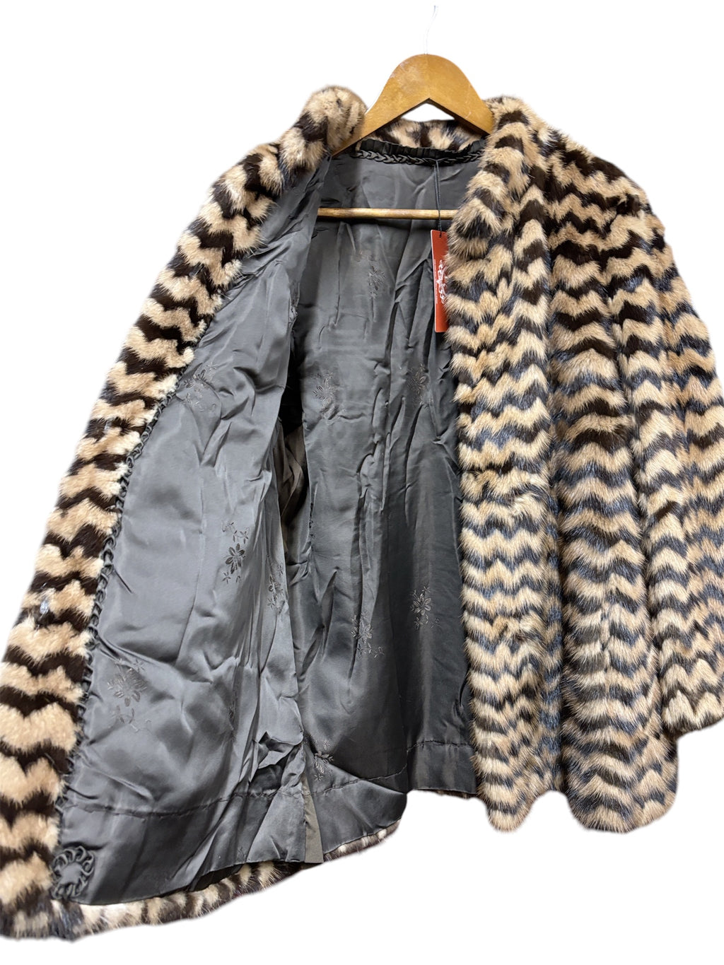 Vintage Beige/Brown Chevron Mink Fur Coat