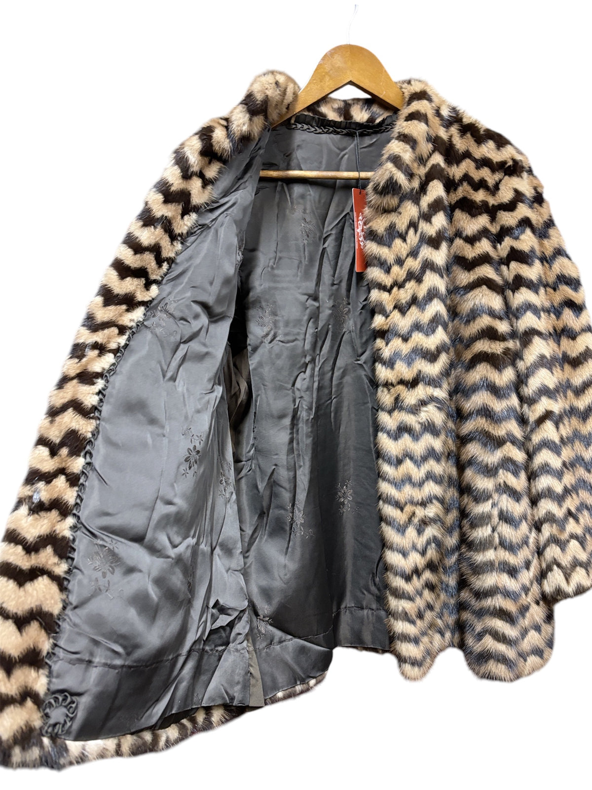 Vintage Beige/Brown Chevron Mink Fur Coat