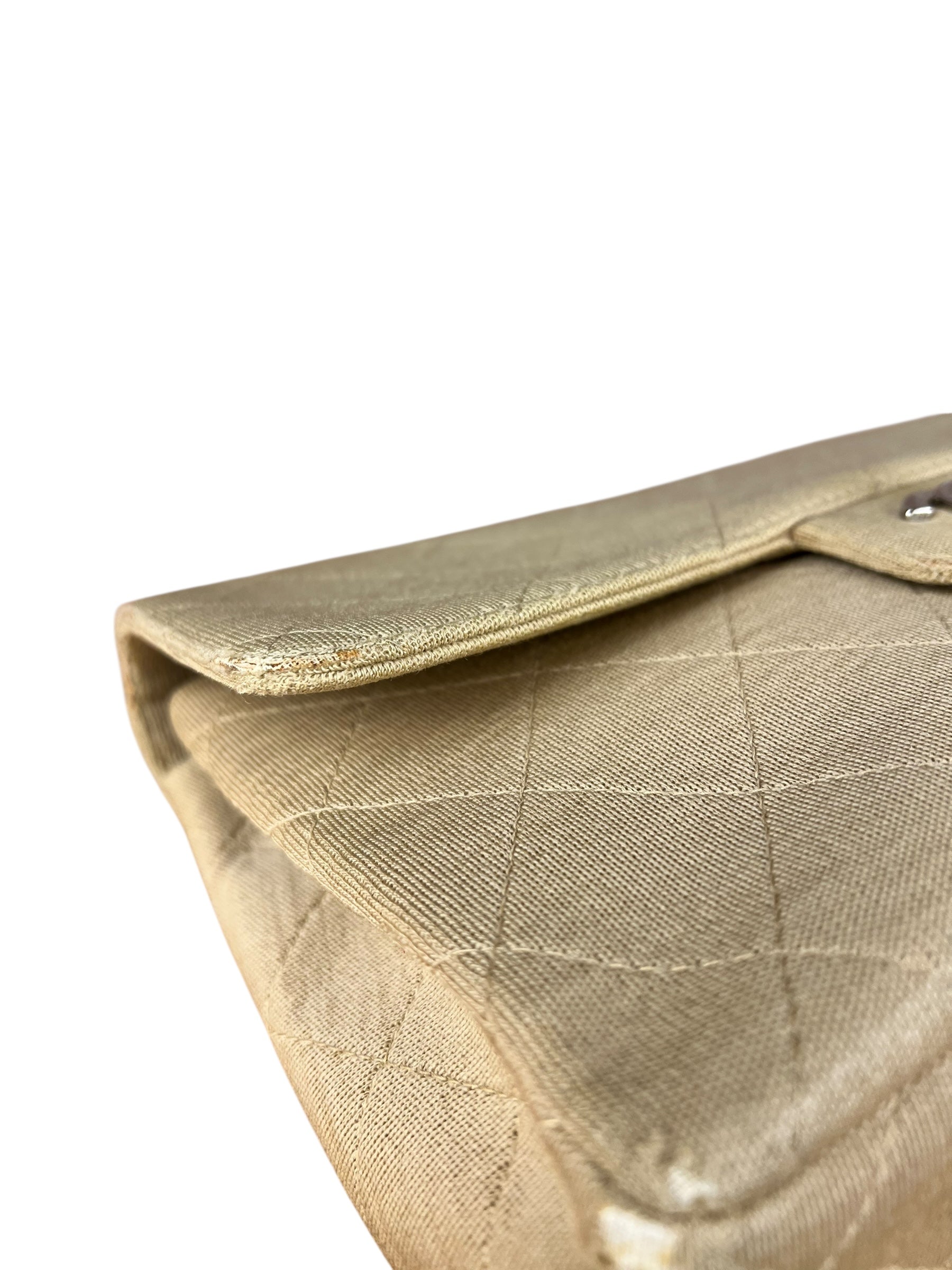 Chanel Vintage Beige Jersey Quilted Classic Flap Bag