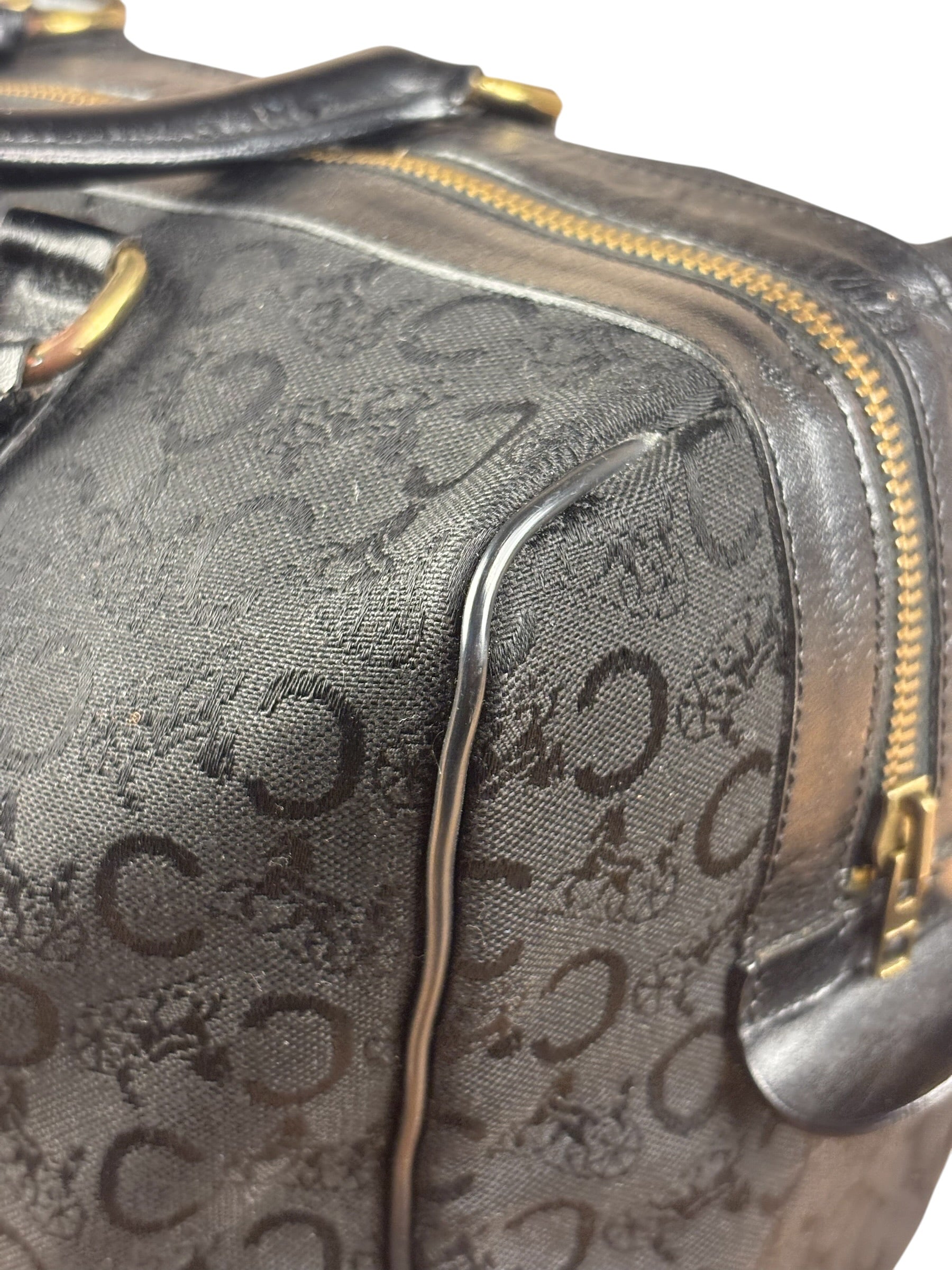 Celine Black Leather Wear Macadam Monogram Mini Boston Bag