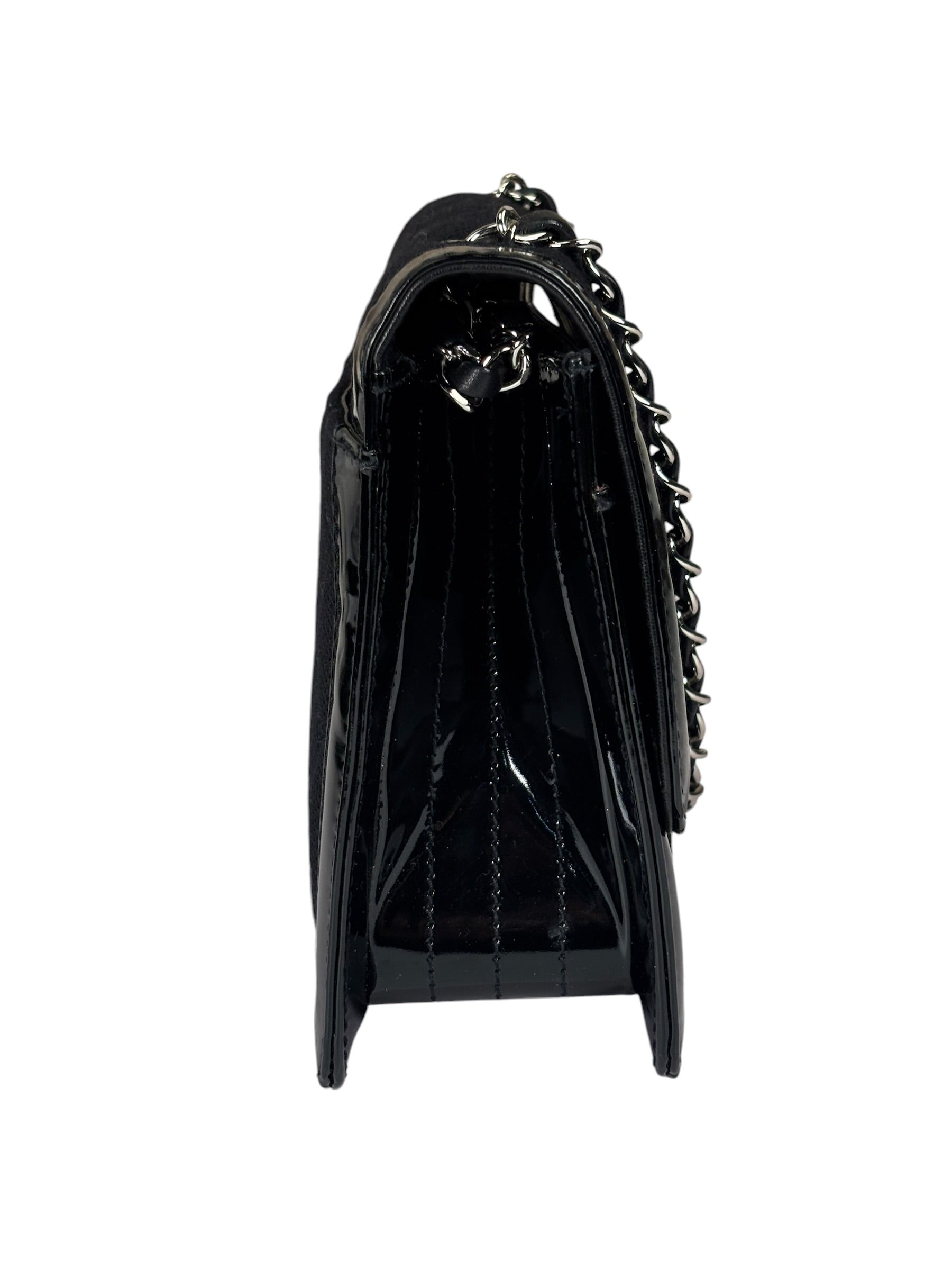 Chanel Black Patent Leather Trim/Cotton 2.55 Reissue Flap Bag 2000