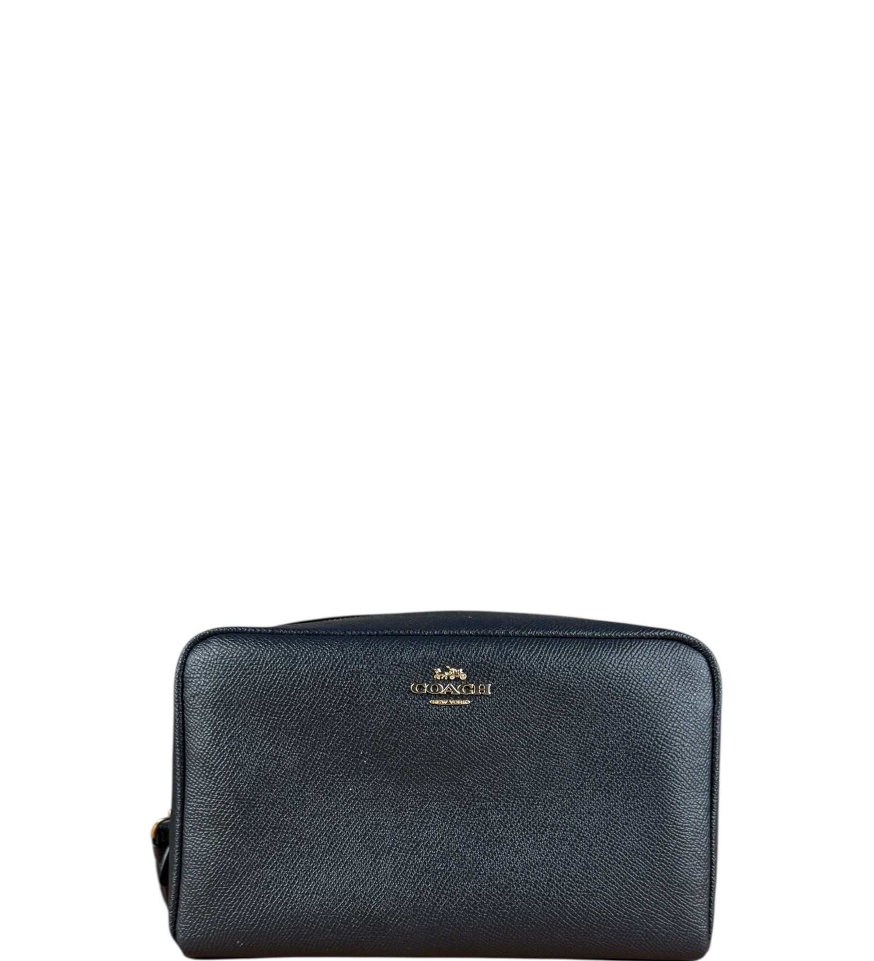 Coach Cosmetic Pouch Navy Blue Pebbled Leather