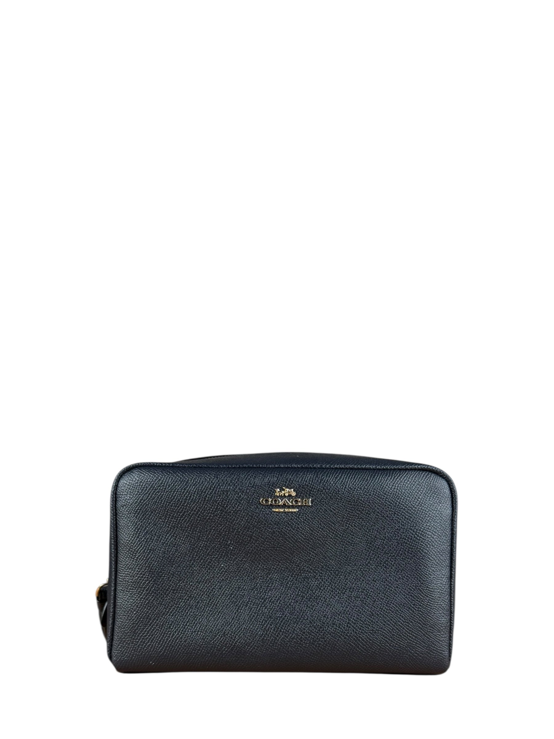 Coach Cosmetic Pouch Navy Blue Pebbled Leather