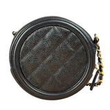 Chanel Black Quilted Caviar Leather CC Filigree Round Chain Clutch 2019