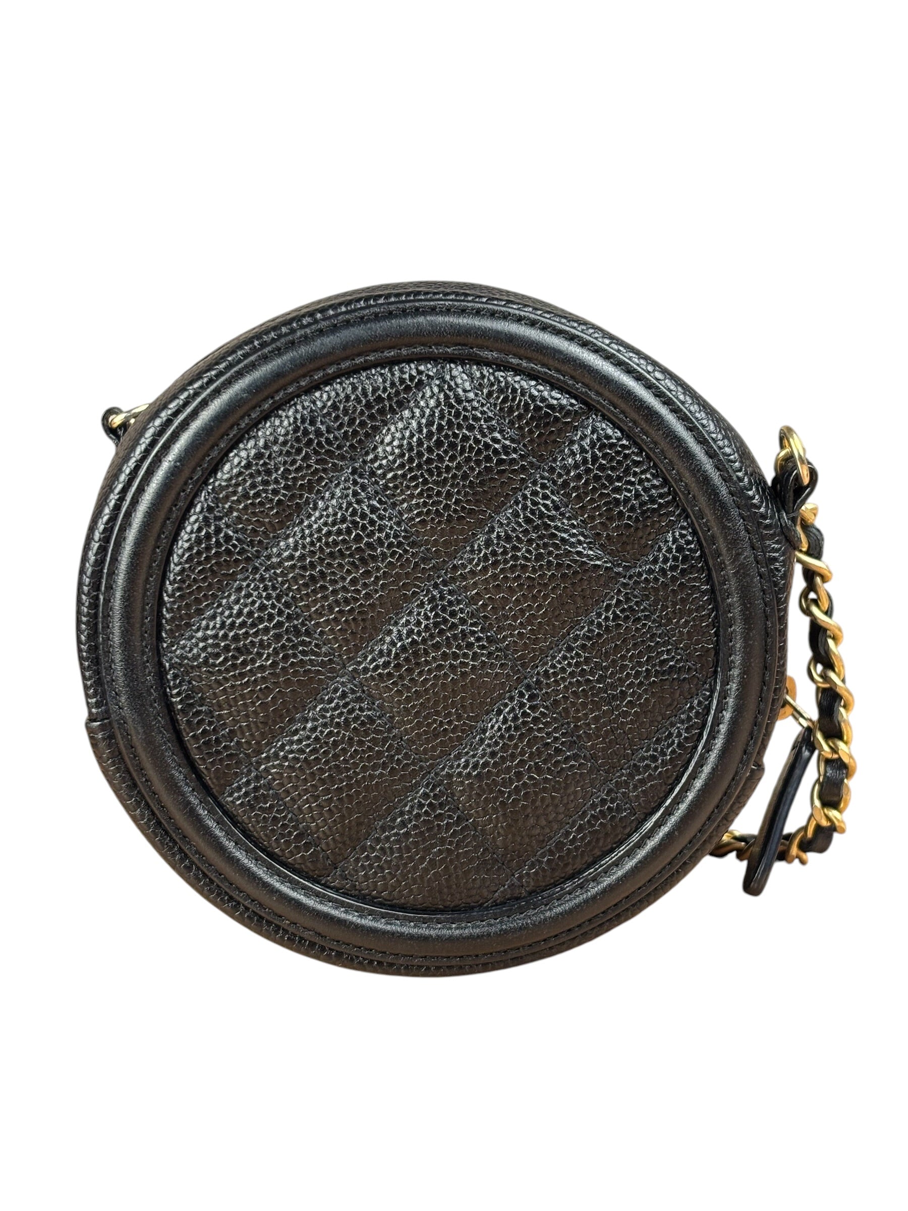 Chanel Black Quilted Caviar Leather CC Filigree Round Chain Clutch 2019