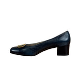Salvatore Ferragamo Blue Gold Buckles Pumps