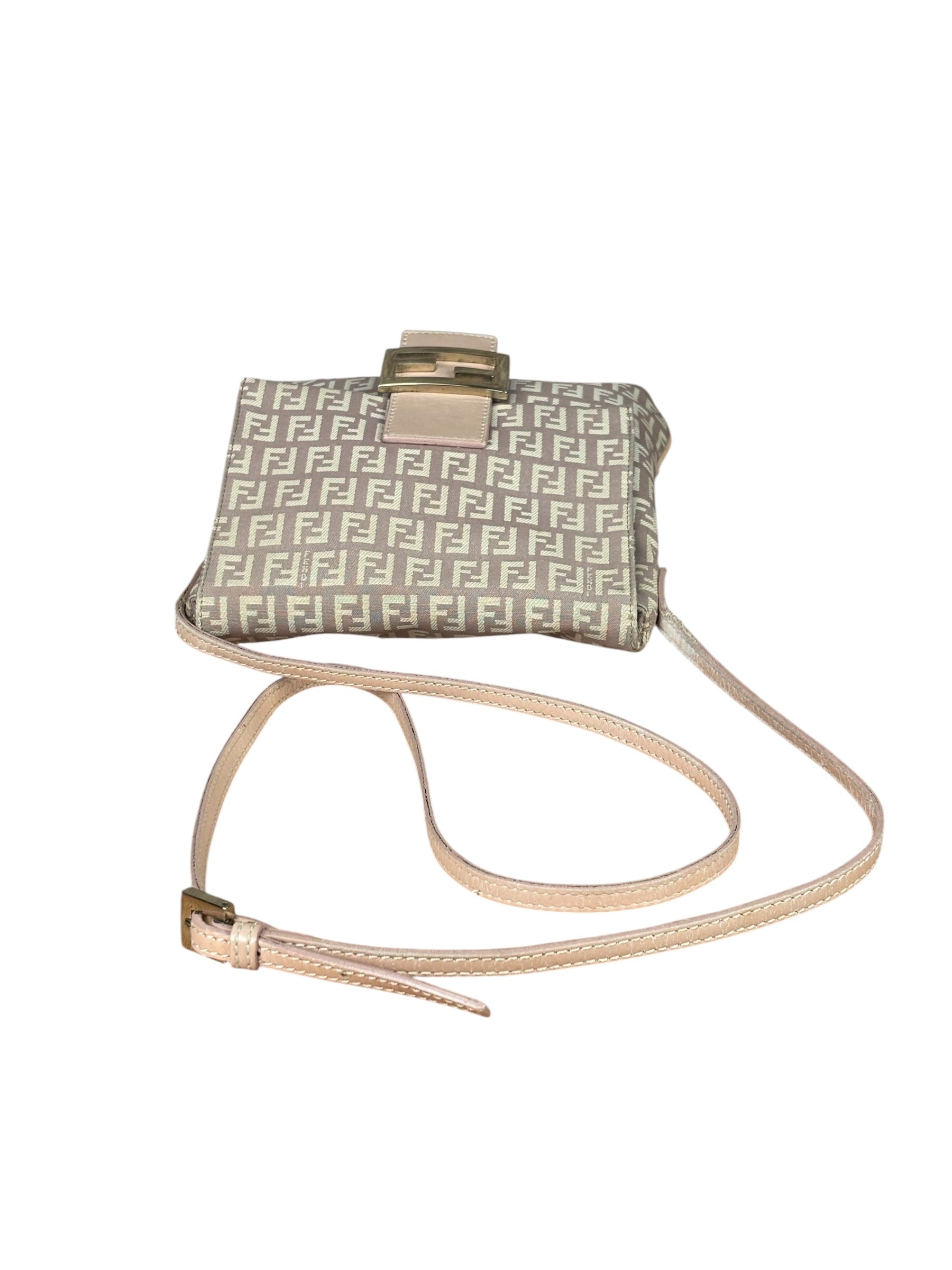 Fendi Pastel Pink Leather Trim Zucca Flap Vitello Tube Messenger Bag
