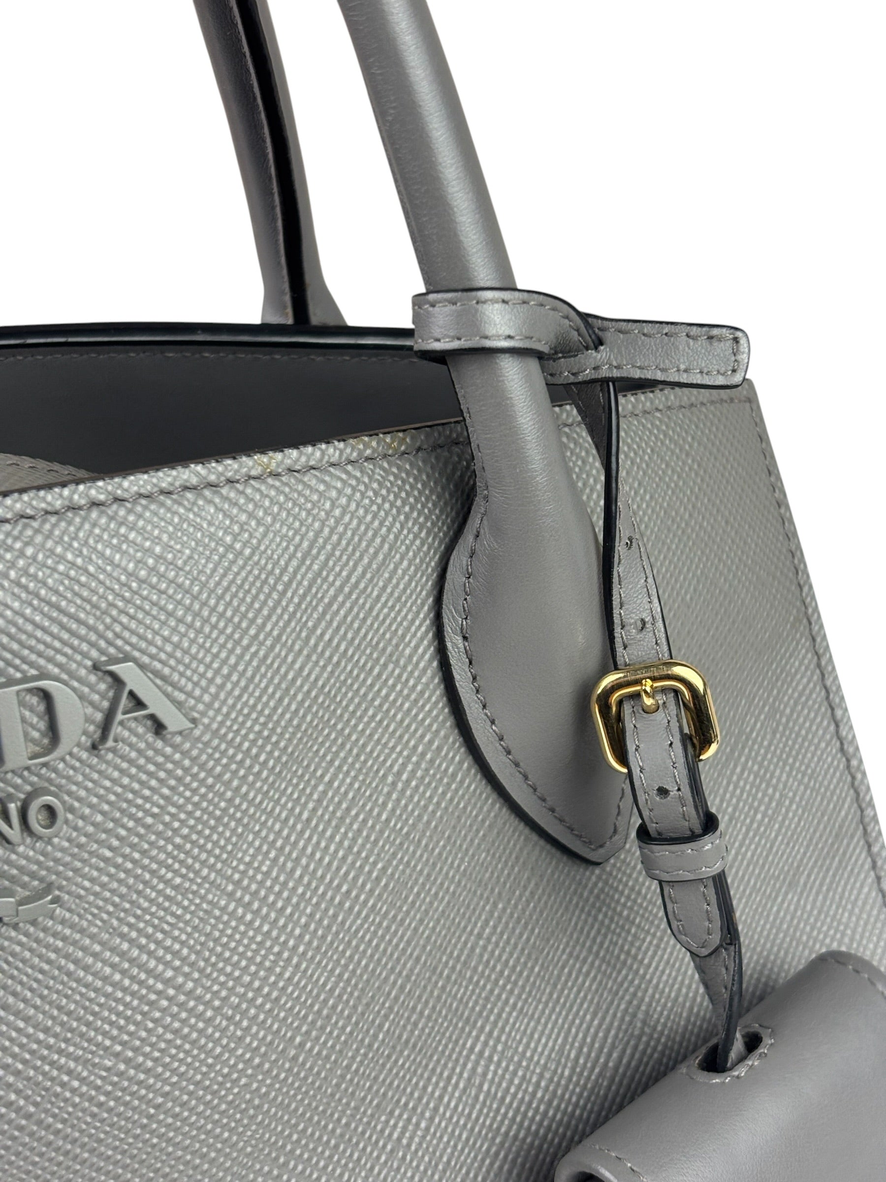 Prada Grey Saffiano Leather Two-Way Tote