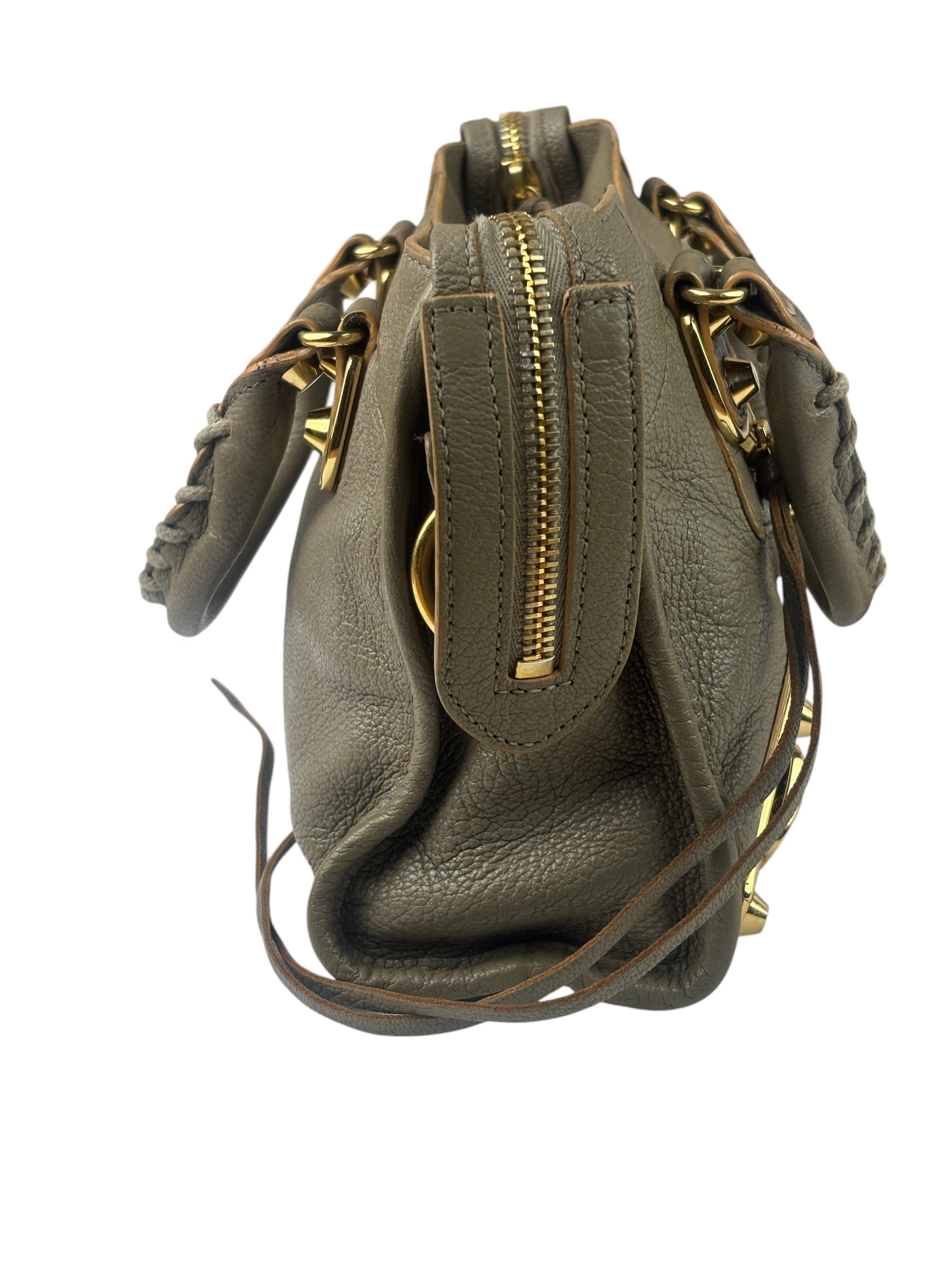 Balenciaga Gris Taupe Leather Mini Metallic Edge City Two-Way Bag