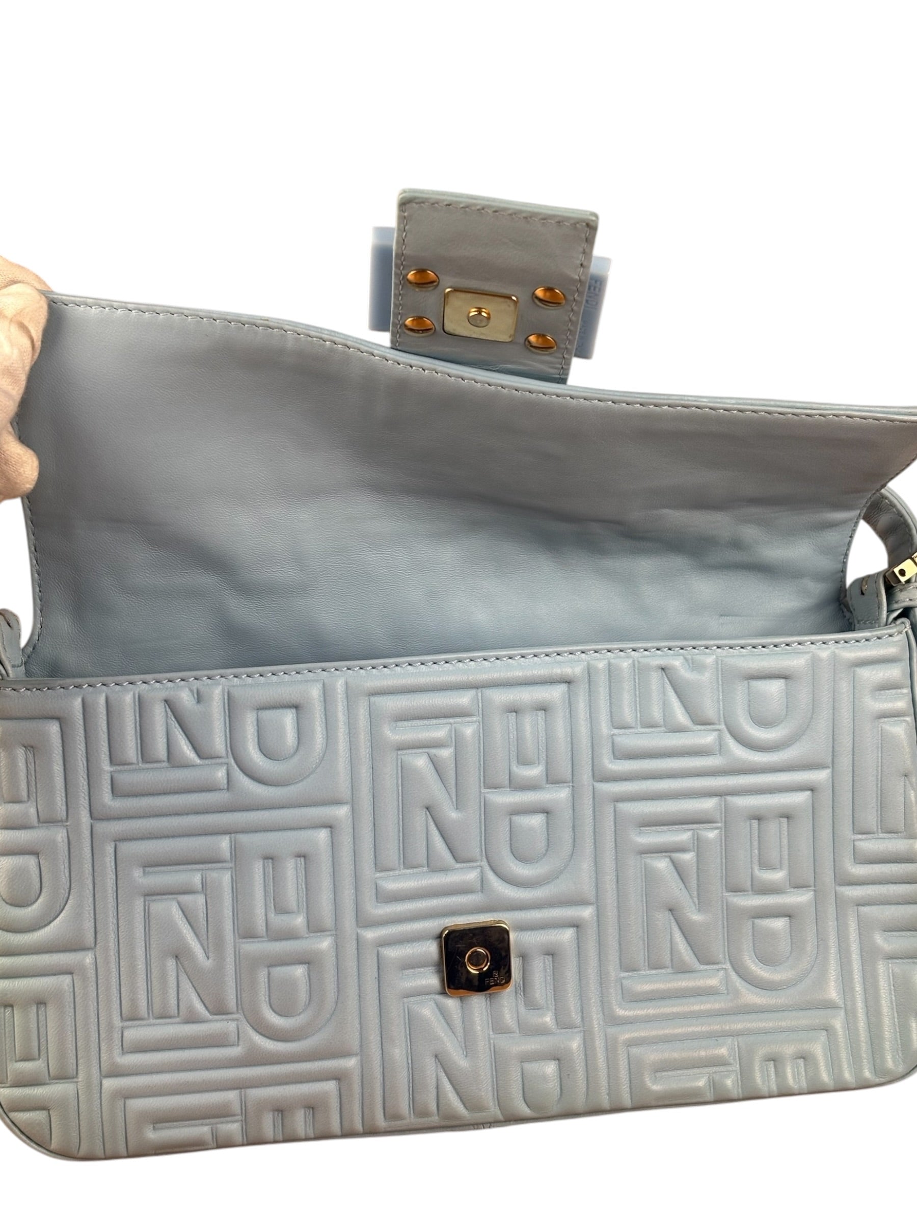 Fendi Blue Embossed Leather FF Baguette