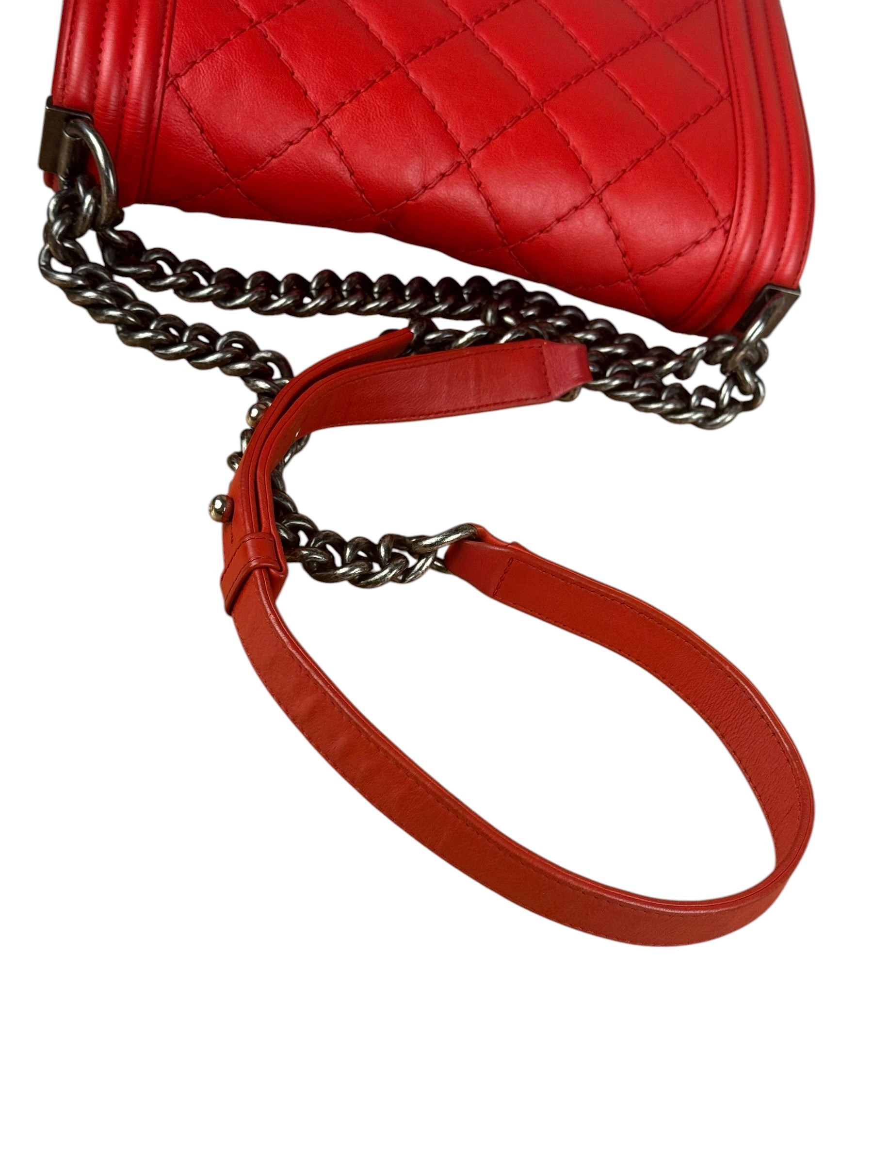 Chanel Red Leather Boy Flap Shoulder Bag -2013