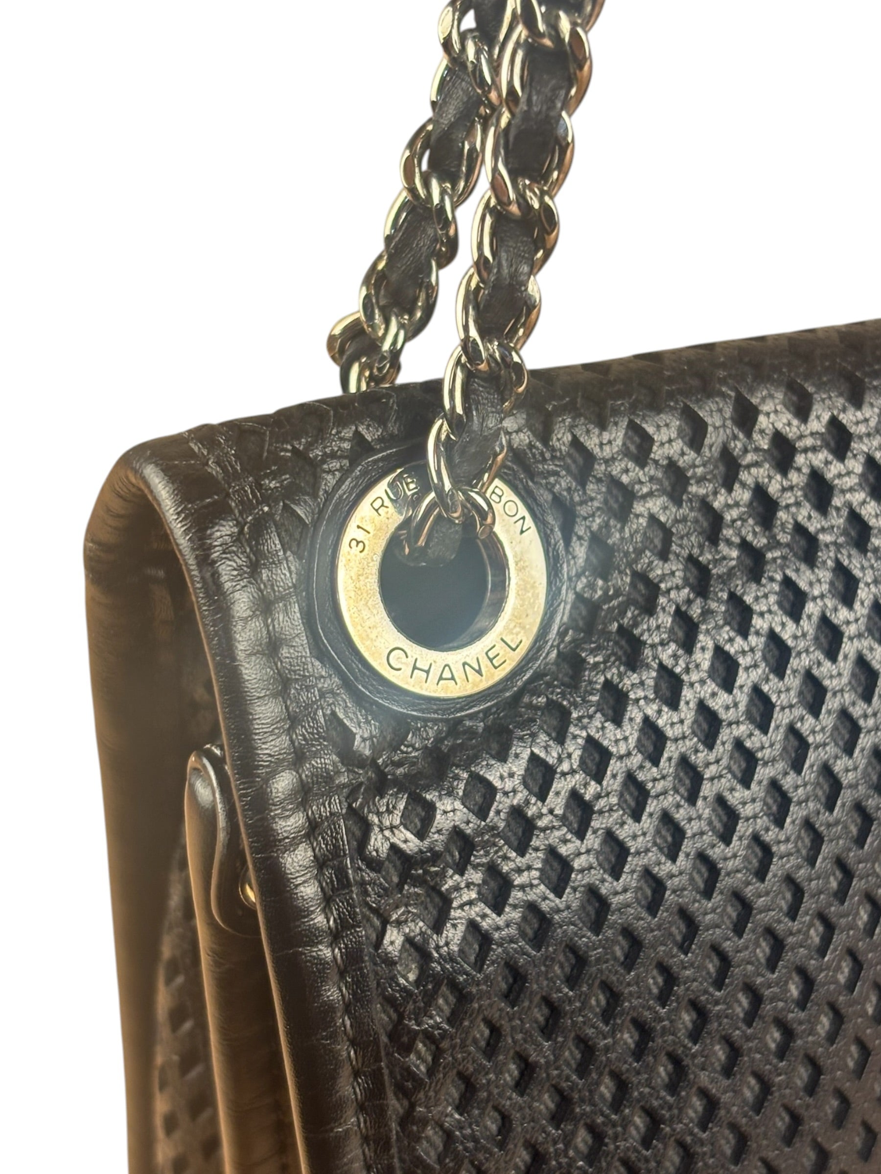 Chanel Black Perforated Leather Up in the Air Flap Bag 2012