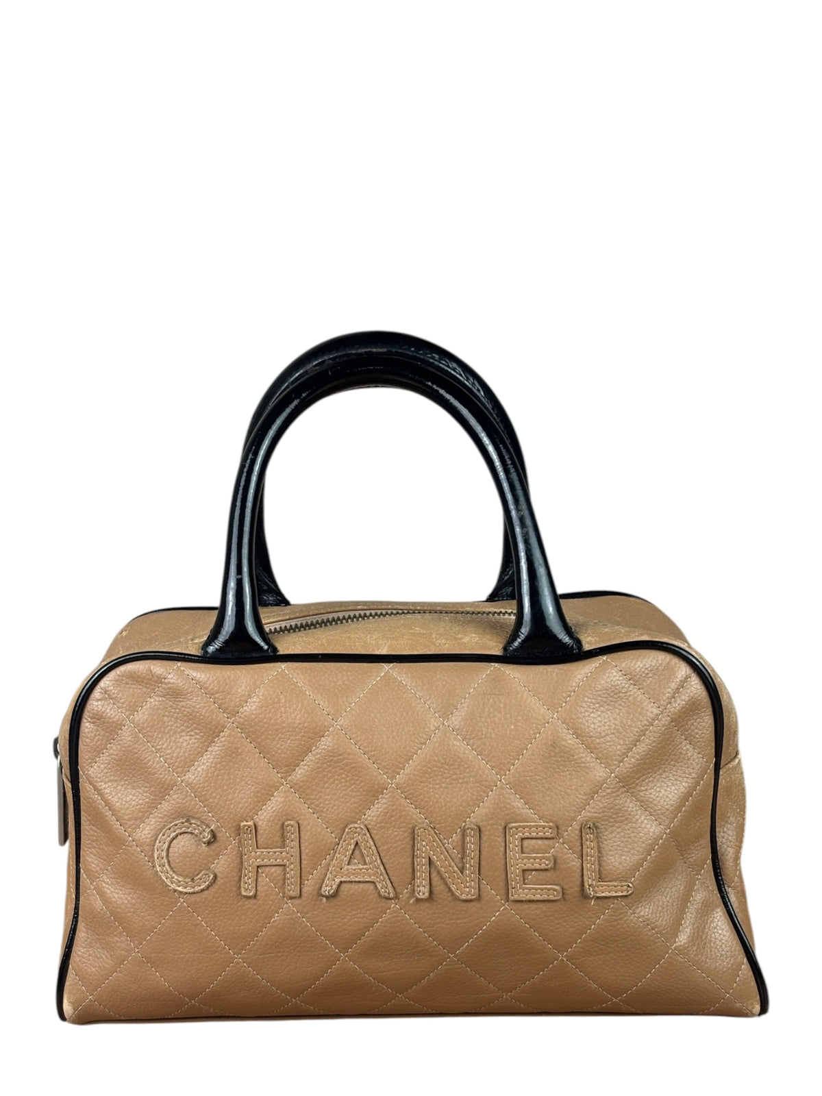 Chanel Beige/Black Quilted Leather Small Boston Bag 2000