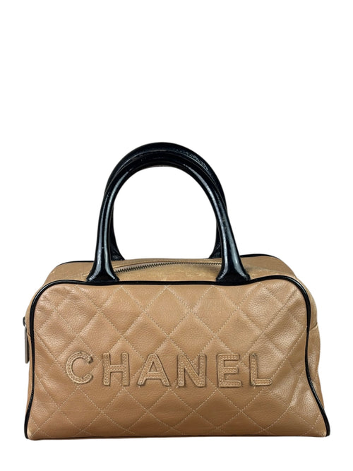 Chanel Beige/Black Quilted Leather Small Boston Bag 2000
