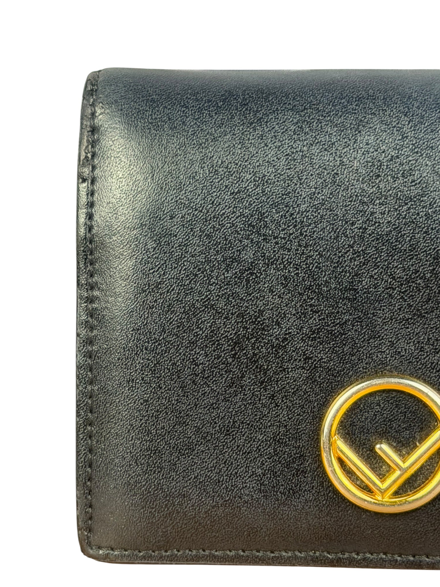 Fendi Black Leather Bifold Compact Wallet