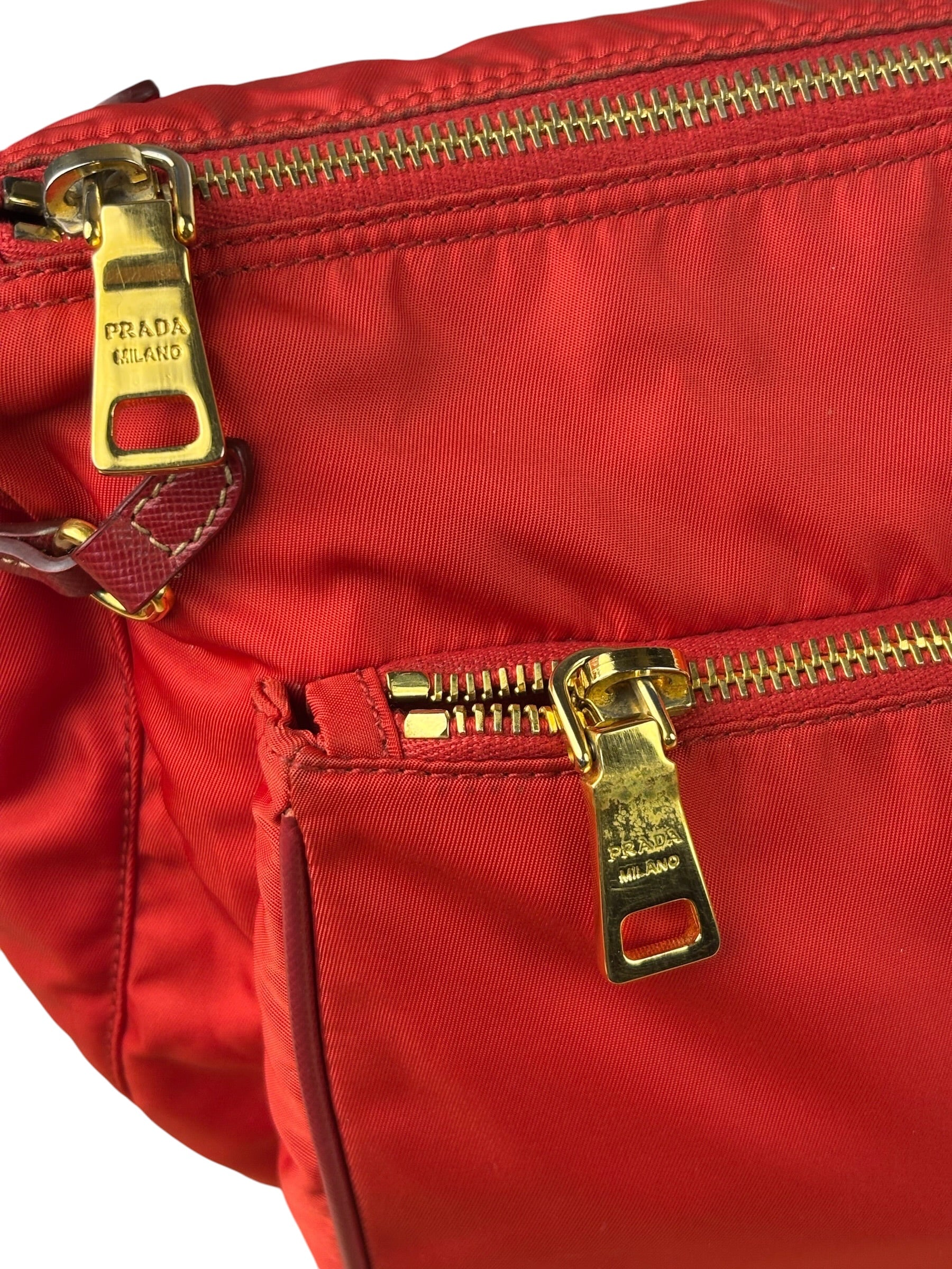 Prada Rosso Red Tessuto Nylon/Saffiano Leather Trim Shoulder Bag
