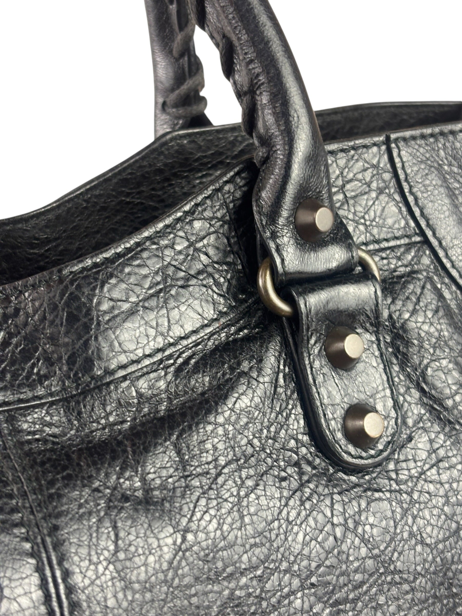 Balenciaga Black Lambskin Moto Work Two-Way Bag