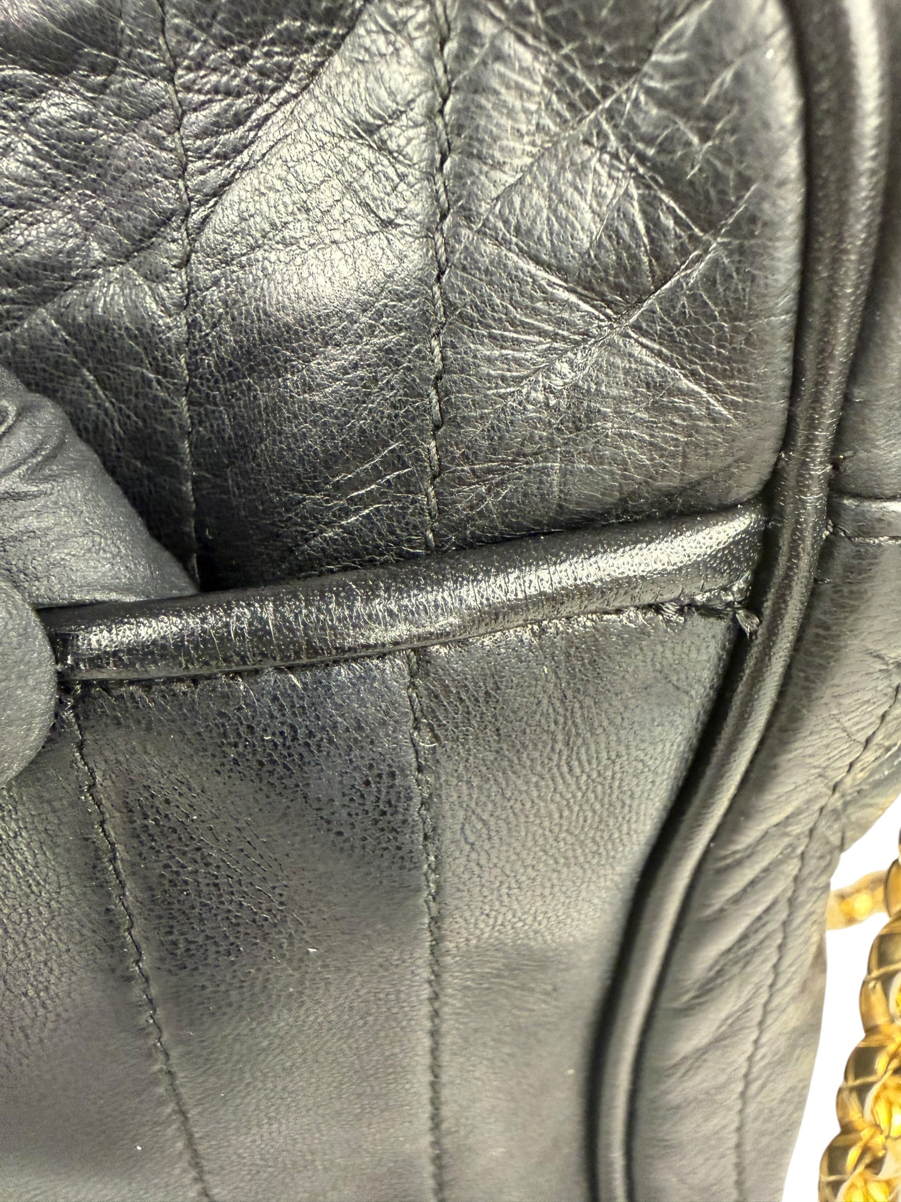 Chanel Vintage Black Leather Mademoiselle Vertical Quilted Shoulder Bag 1990's