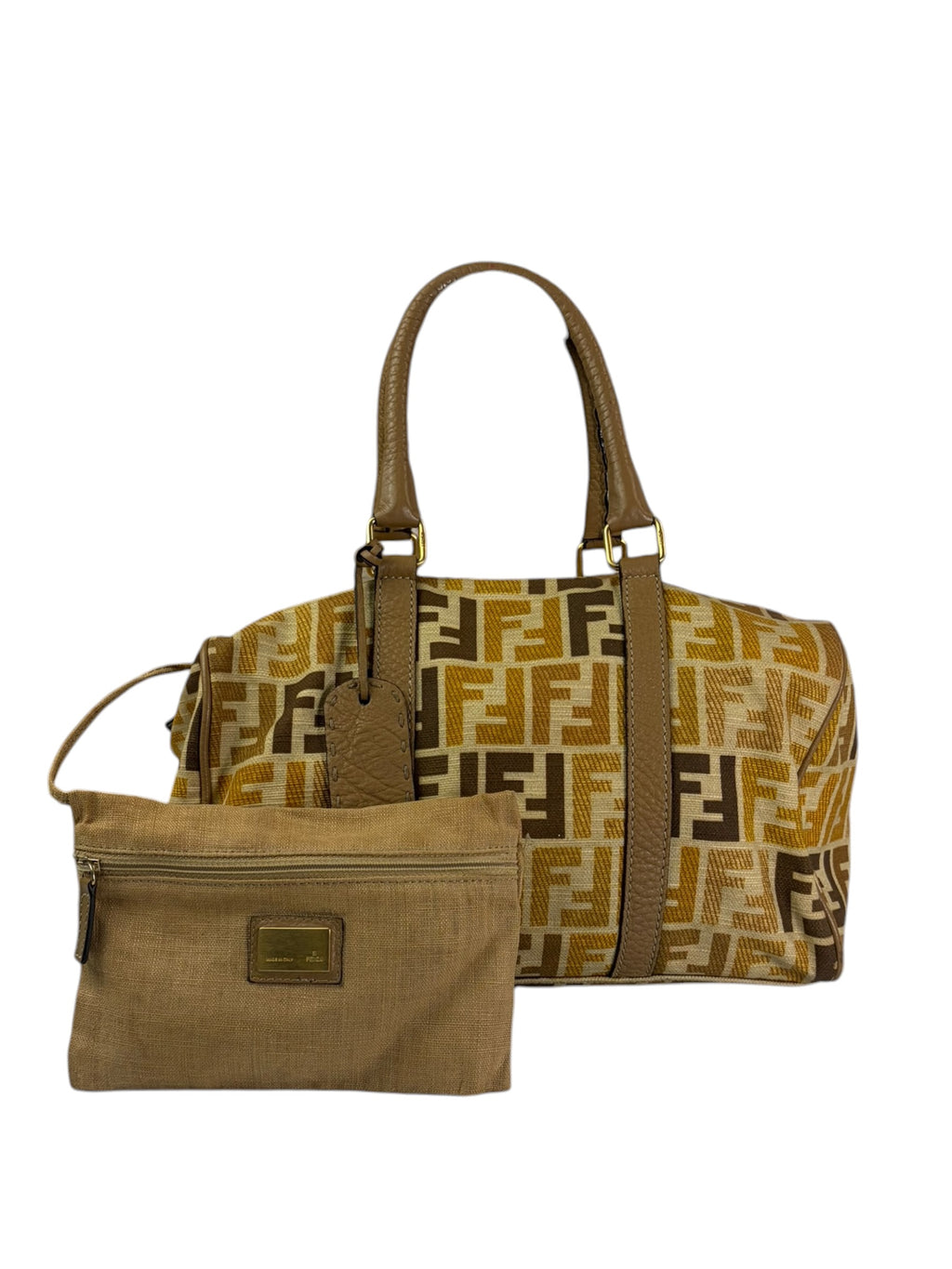 Fendi Colorblock Leather Trim Zucca Boston Bag