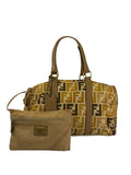 Fendi Colorblock Leather Trim Zucca Boston Bag