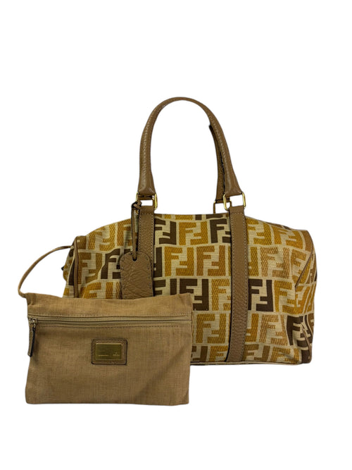 Fendi Colorblock Leather Trim Zucca Boston Bag