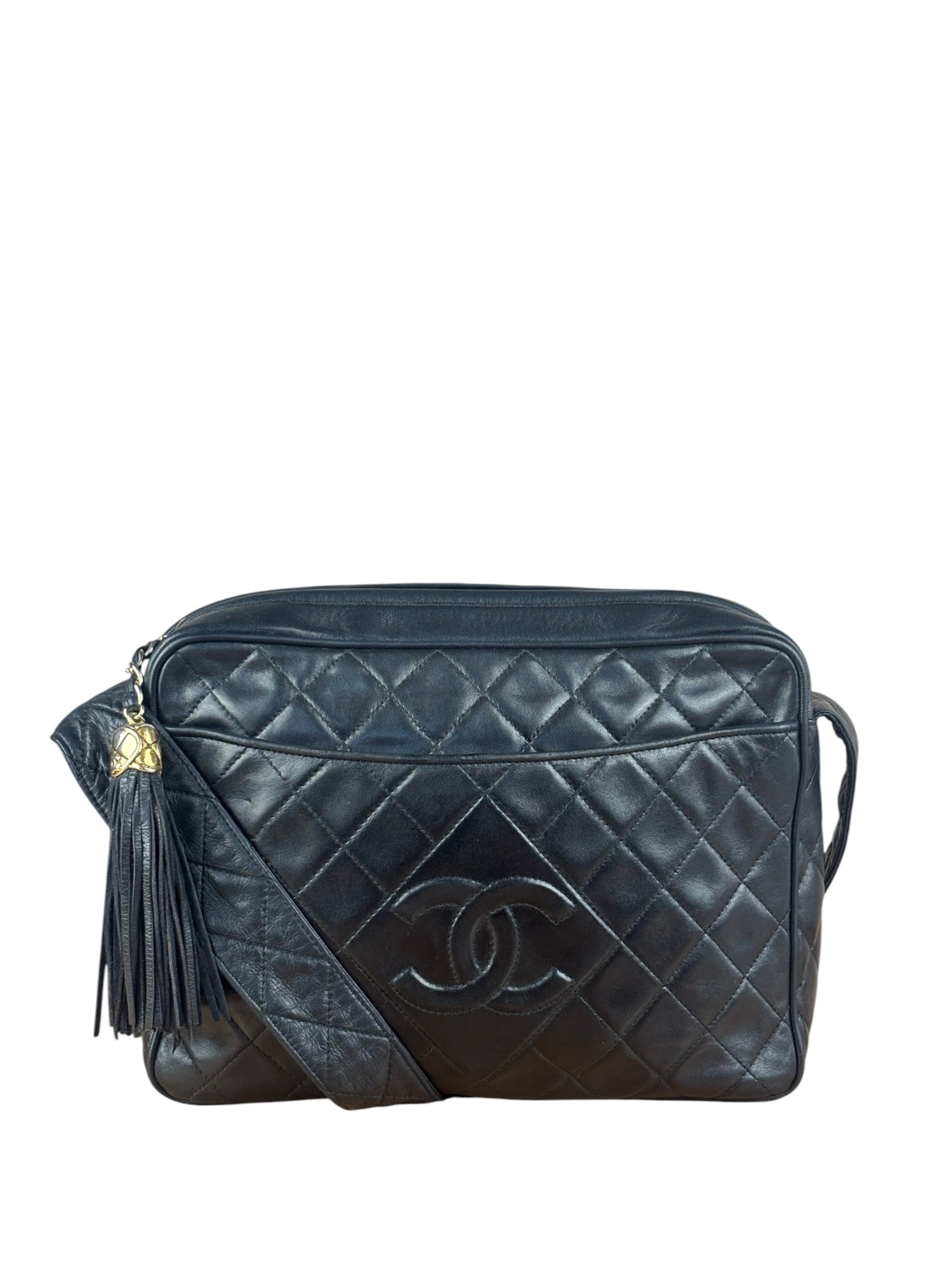 Chanel Vintage Black Quilted Leather Camera Crossbody Bag 1992