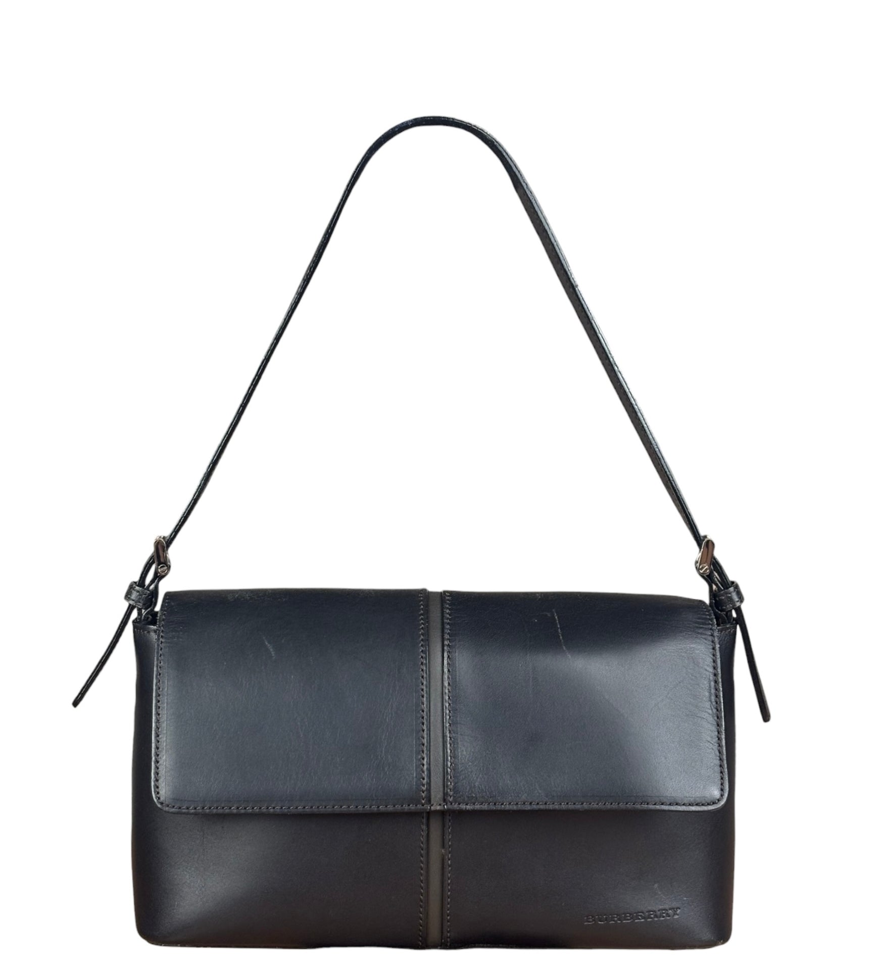 Burberry Vintage Black Leather Flap Shoulder Bag