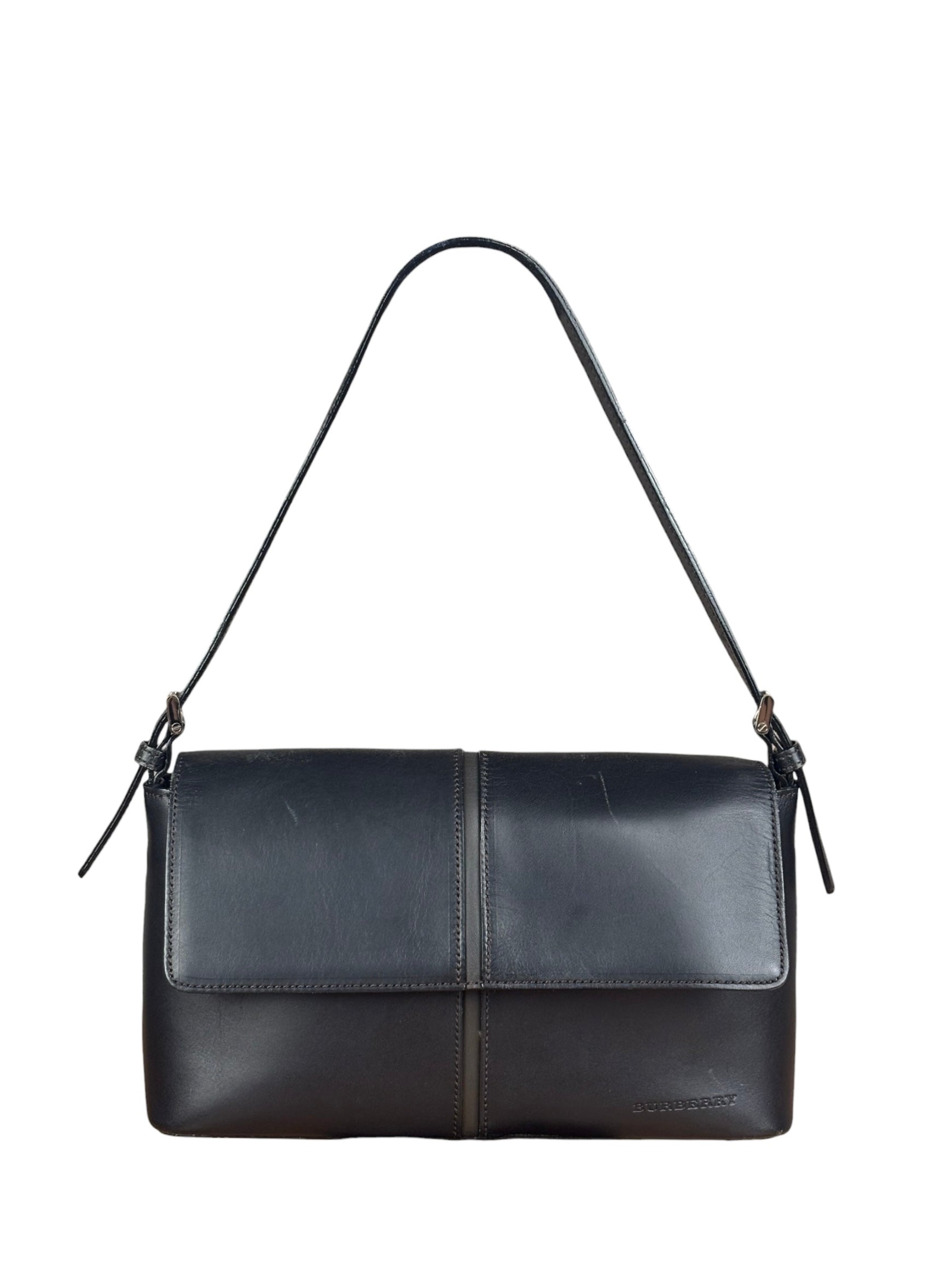 Burberry Vintage Black Leather Flap Shoulder Bag
