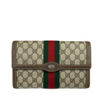 Gucci Brown Leather GG Supreme Web Stripe Clutch