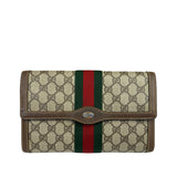 Gucci Brown Leather GG Supreme Web Stripe Clutch