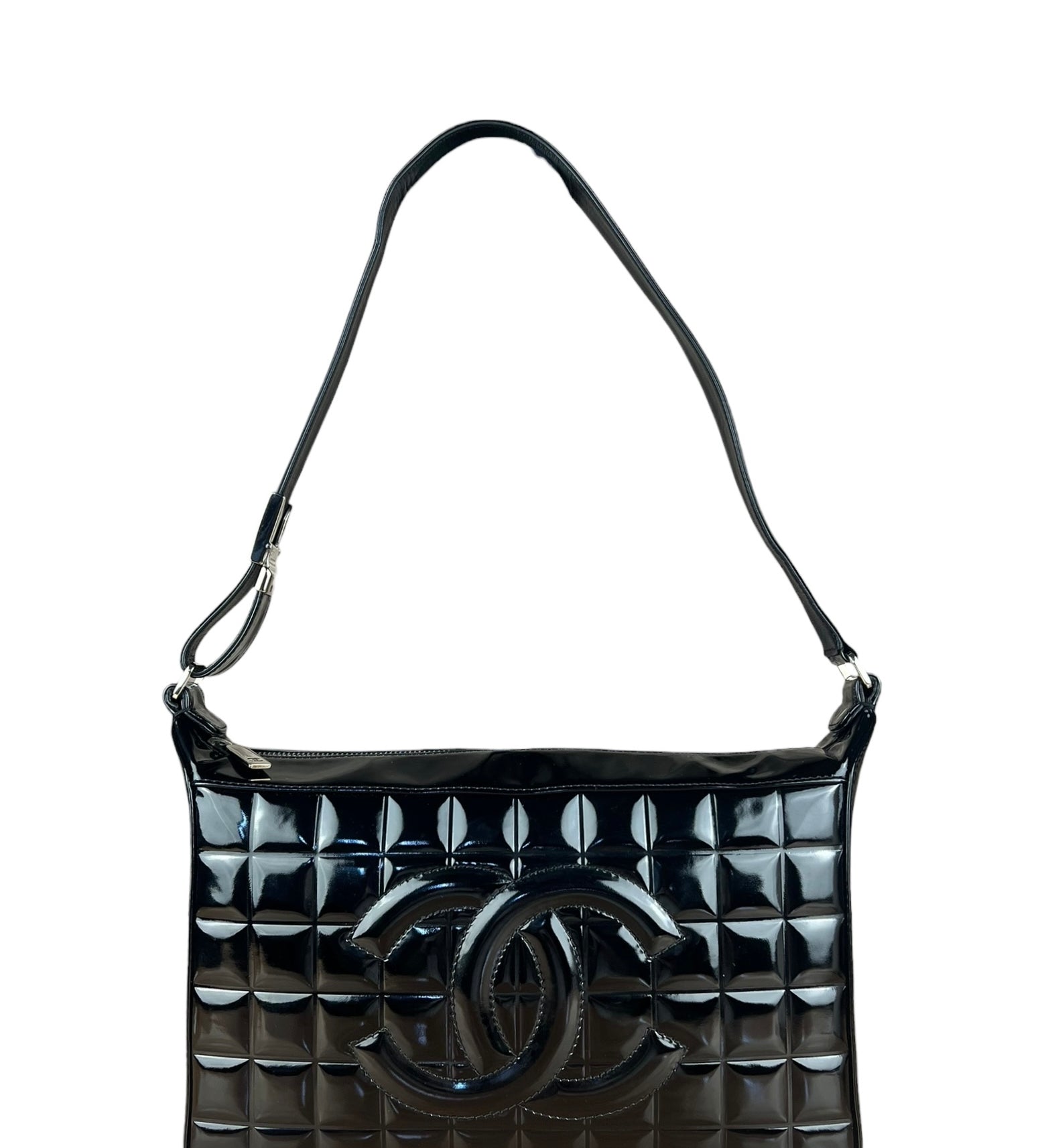 Chanel Black Patent Chocolate Bar Shoulder Bag '02