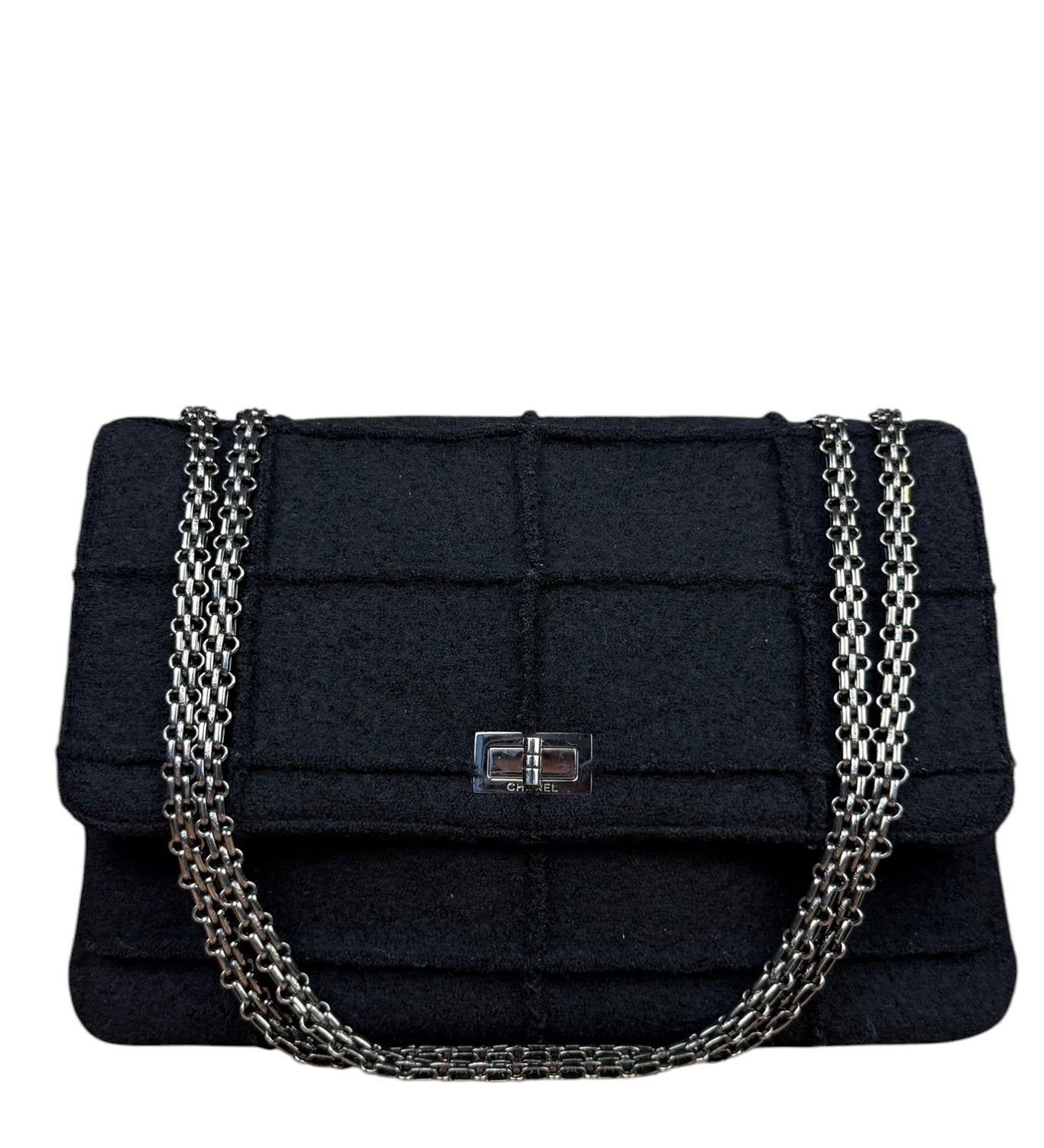 Chanel Black Wool Quilted 2.55 Chain Flap Bag '97-'99