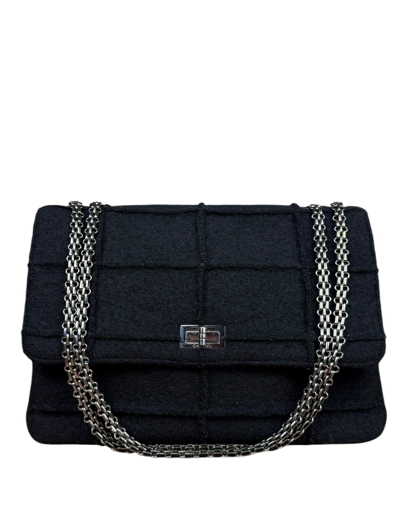 Chanel Black Wool Quilted 2.55 Chain Flap Bag '97-'99