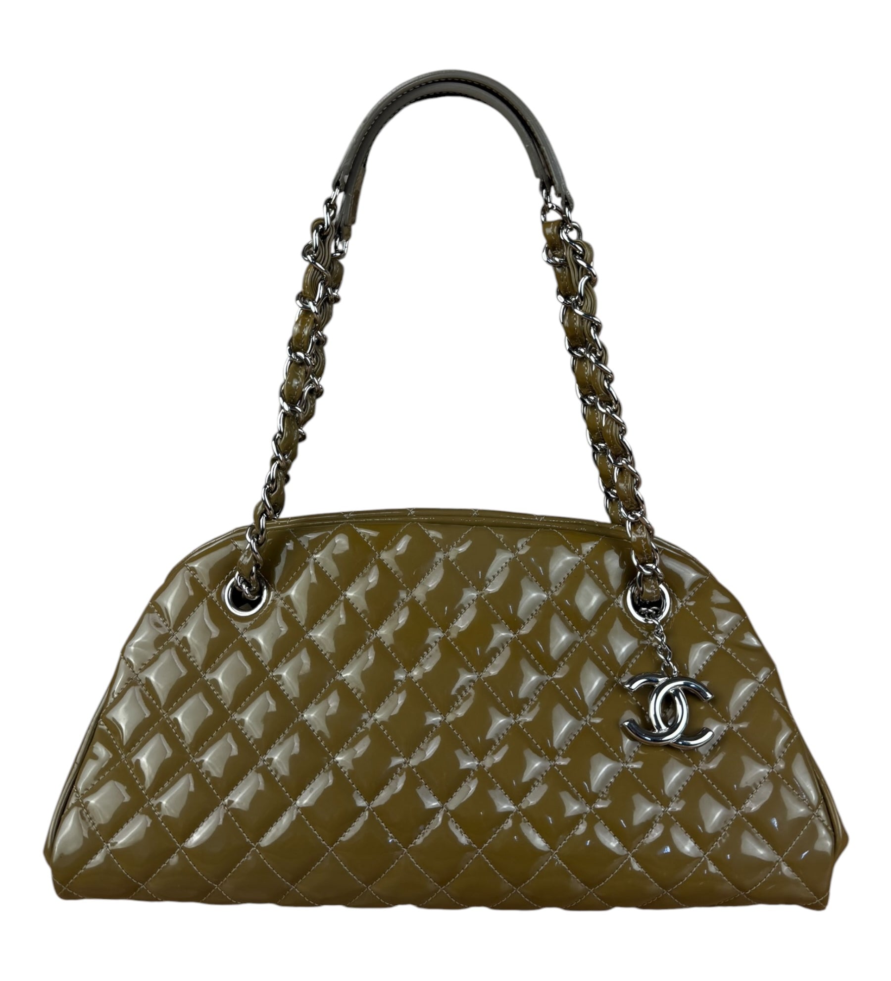 Chanel Green Patent Quilted Mademoiselle Chain Shoulder Bag 2011