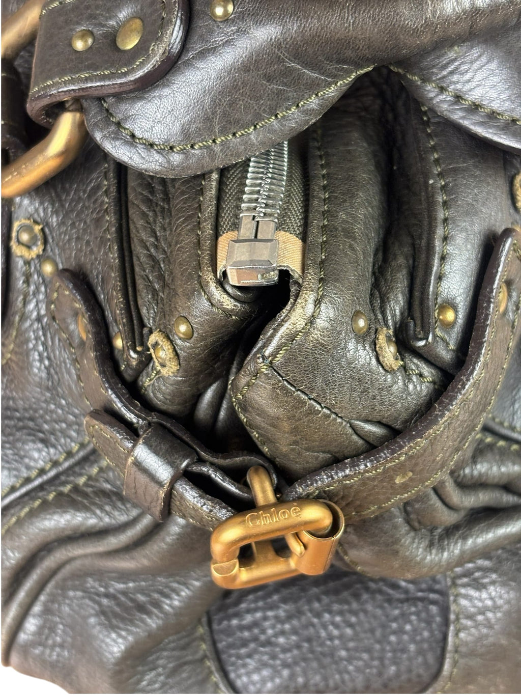 Chloe Greyish-Green Leather Paddington Handbag