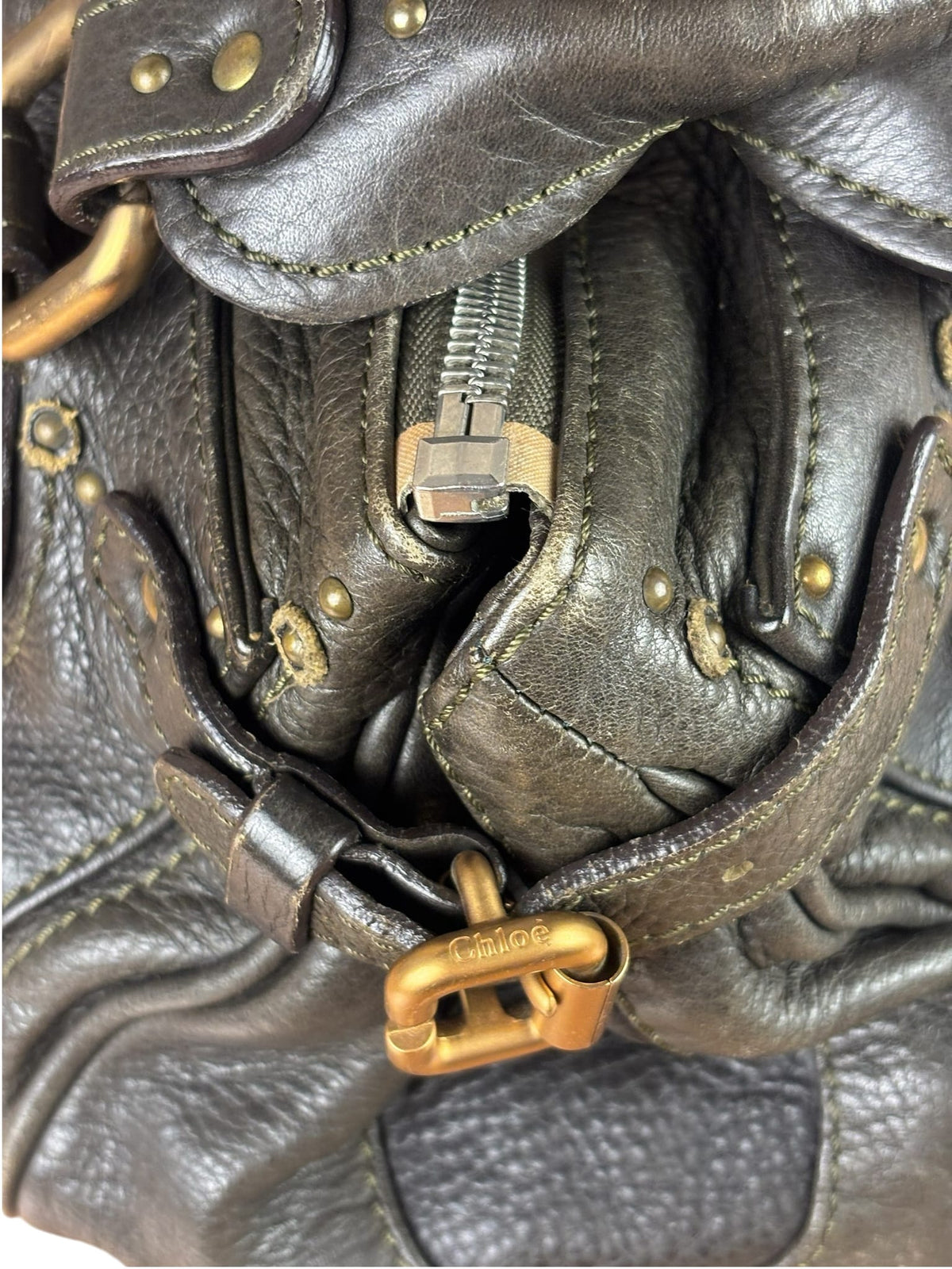 Chloe Greyish-Green Leather Paddington Handbag