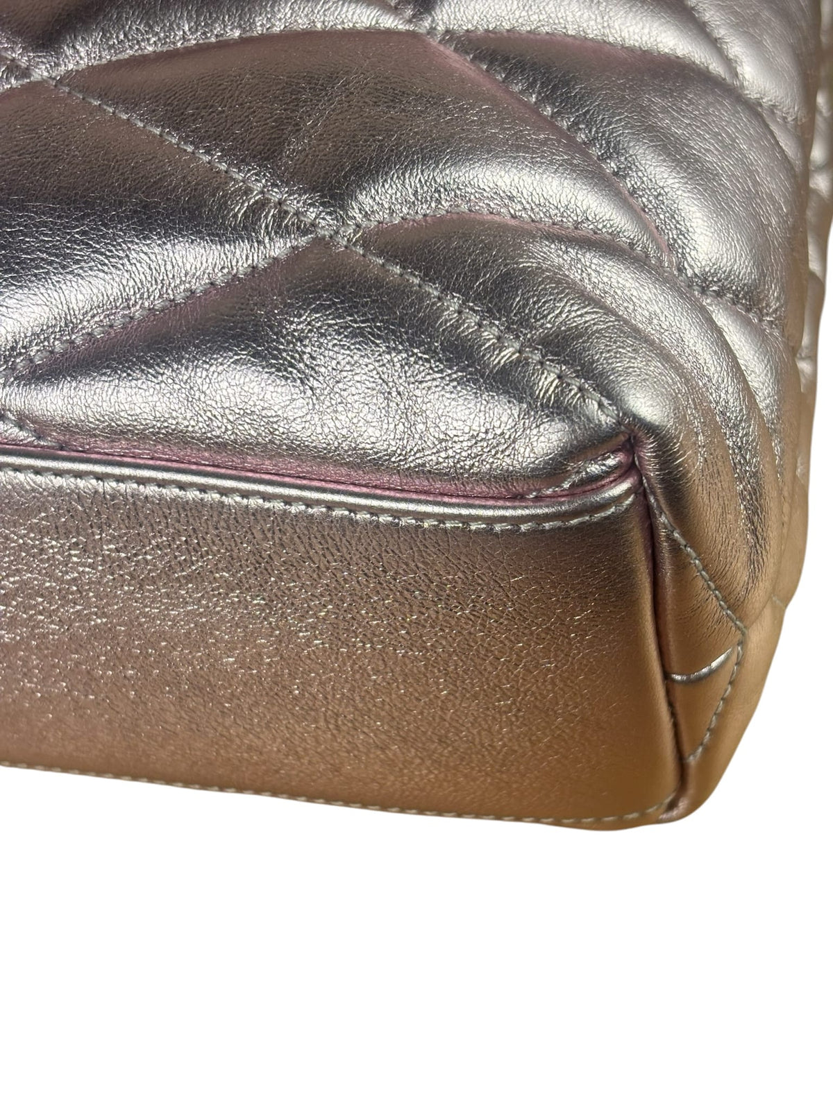 YSL Metallic Pink Quilted Lambskin LargeSade Puffer Envelope Clutch