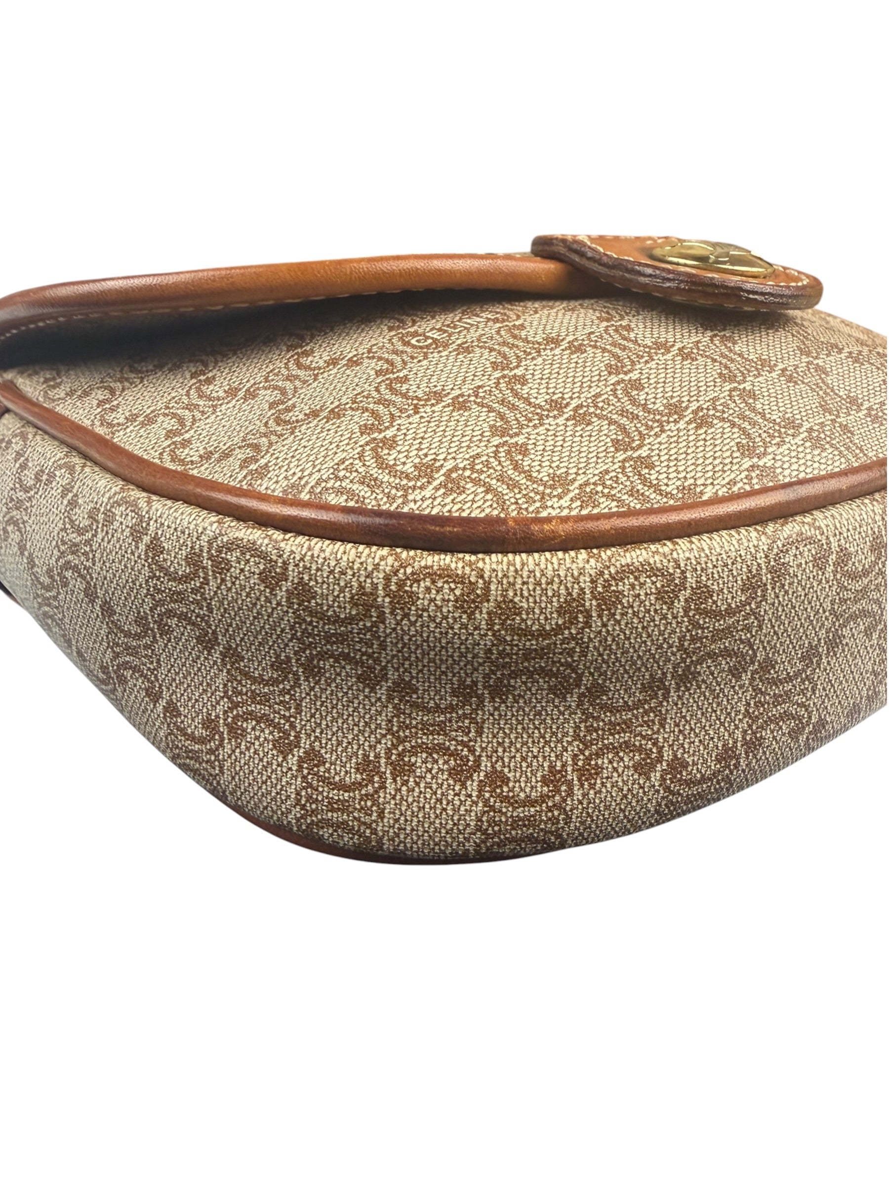 Celine Vintage Beige Leather Trim Macadam Mini Crossbody