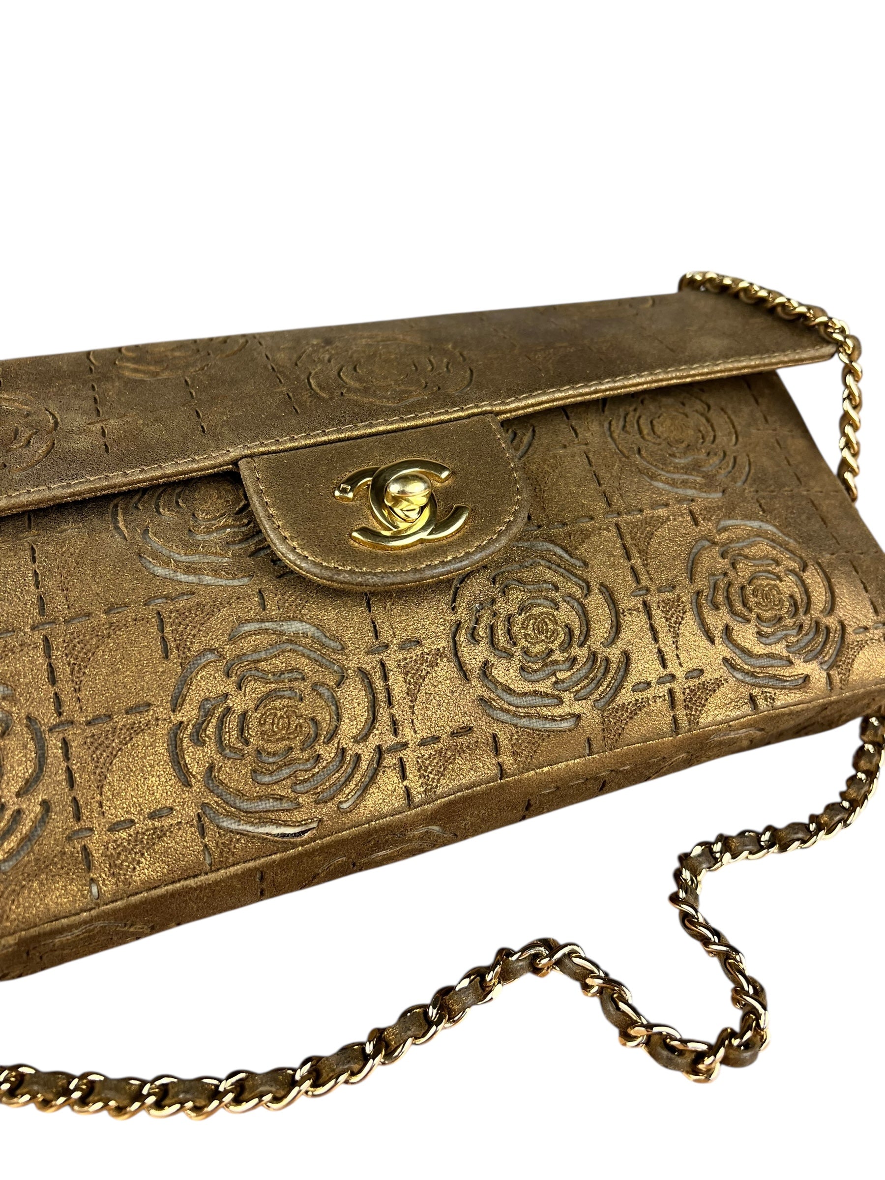 Chanel 2002 Gold Retro Tale East West Chain Flap