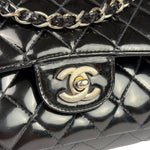 Chanel Black Patent Quilted Leather Double Flap Bag