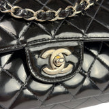 Chanel Black Patent Quilted Leather Double Flap Bag