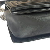 Chanel Black Leather Diamond Quilted Medium Boy Bag 2012