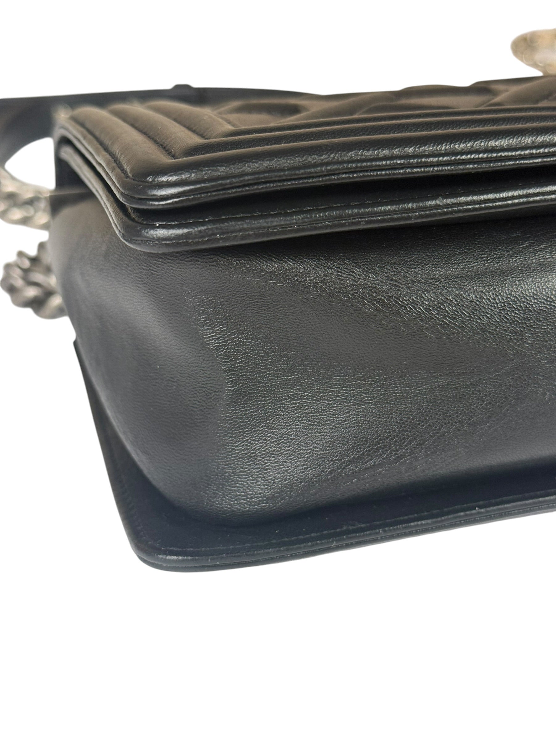Chanel Black Leather Diamond Quilted Medium Boy Bag 2012